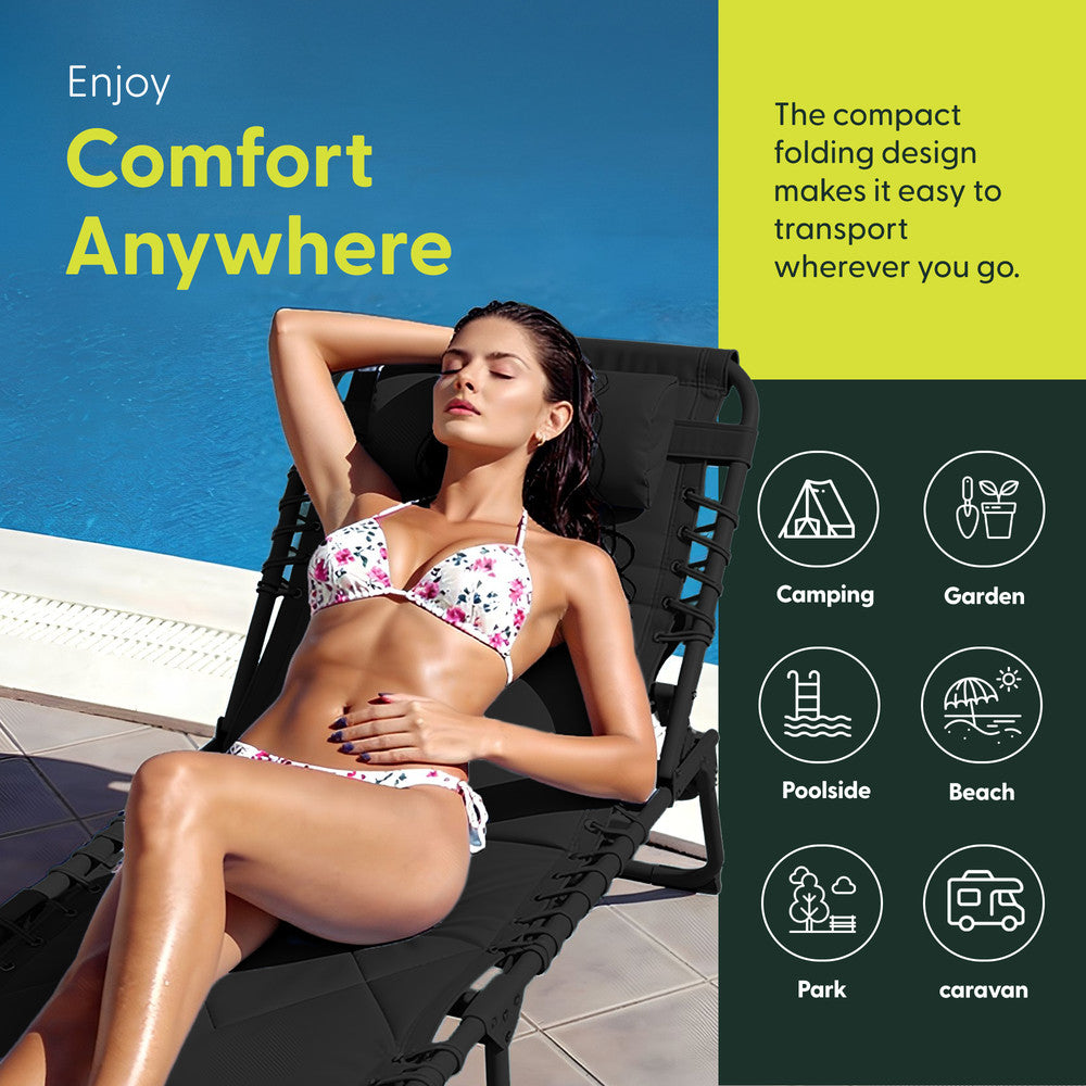 Quilted Fabric Detail on Charcoal Sun Lounger – Premium Padded Garden Lounger by Keplin