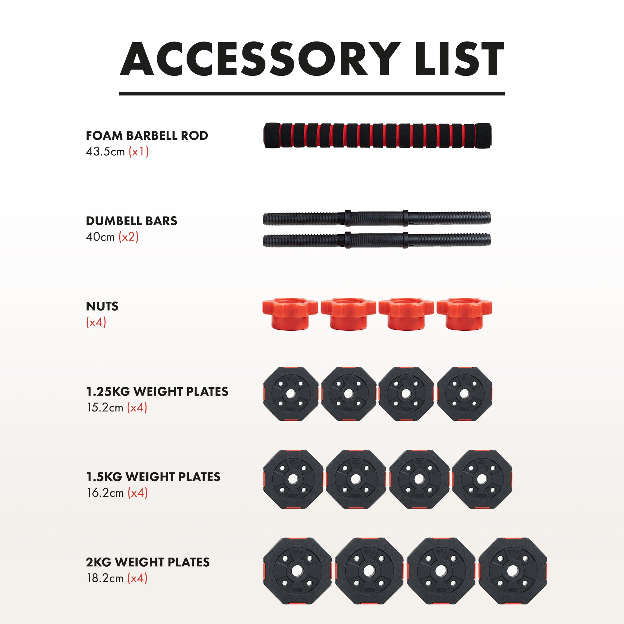 Kayman Adjustable Barbell Set - 20kg Total Weight with Non-Rolling Design, Adjustable Weights & Comfortable Grip - Training Equipment for Versatile Workouts at Home & Gym - Unisex (Black & Red)