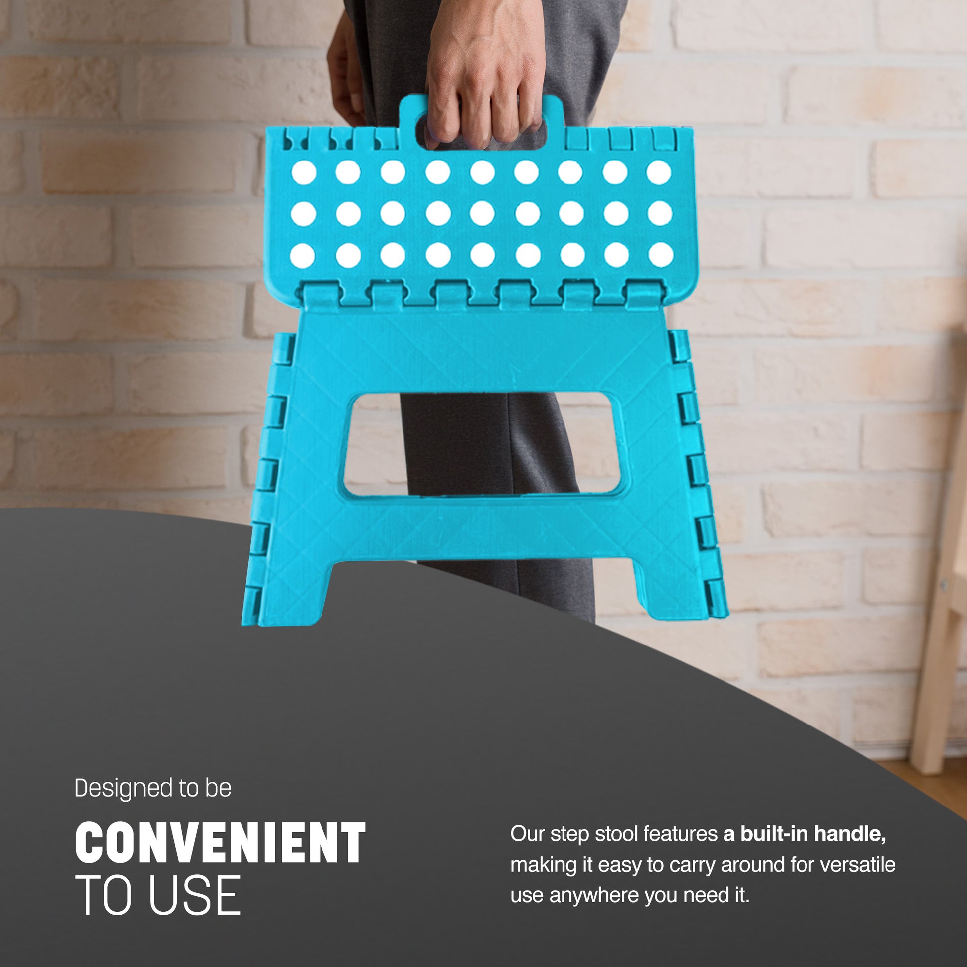White folding step stool compact – slim 9 inch portable home stool
