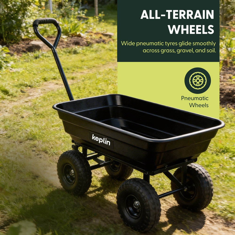 Steel garden wheelbarrow with 200kg load capacity – ideal for moving logs, soil and garden waste
