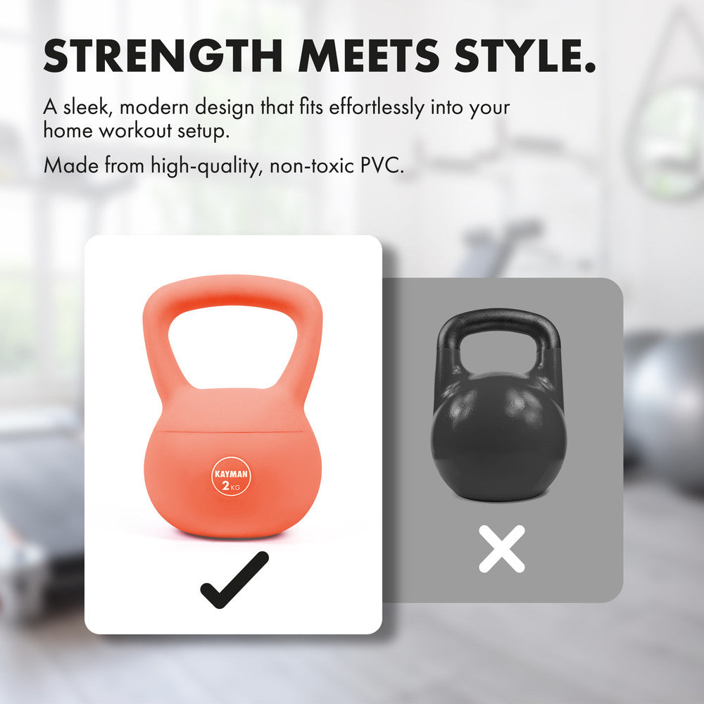 KAYMAN Soft Kettlebell for Home Gym – PVC Coated Weight – Floor Safe Flat Base – Ergonomic Non-Slip Handle – Strength Training, CrossFit, HIIT, Core Workout – Durable Fitness Equipment – image 4