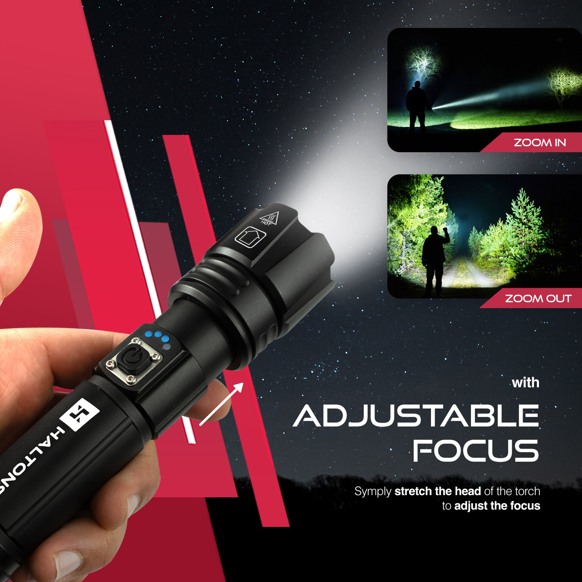Haltons 10,000 Lumens Rechargeable Torch, Waterproof & Tactical Torches Led Super Bright, USB-C Charging, High Power Torch Light, Durable Flashlight with SOS Mode, Ideal for Camping, Hiking & More – image 3