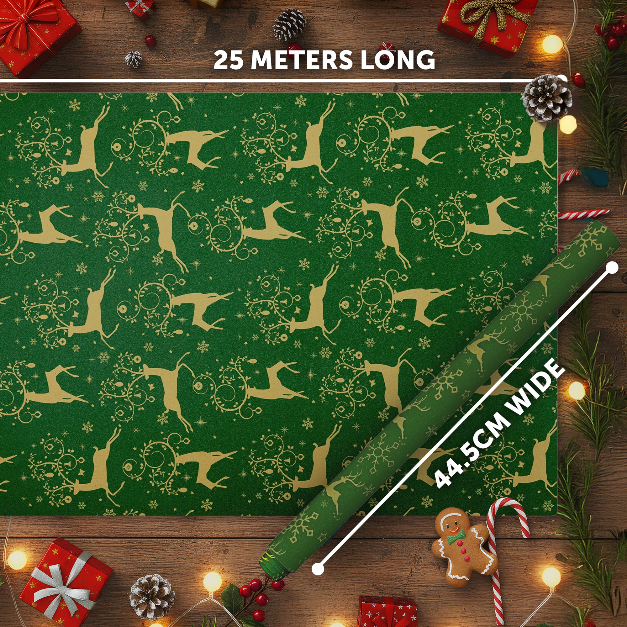 Kraft & Co 2 Pack Christmas Wrapping Paper Roll - Festive Designed Recyclable Kraft Paper, Perfect for Holiday Gifts, Arts & Crafts-Wrapping for a Merry Christmas (44.5cm x 25m)