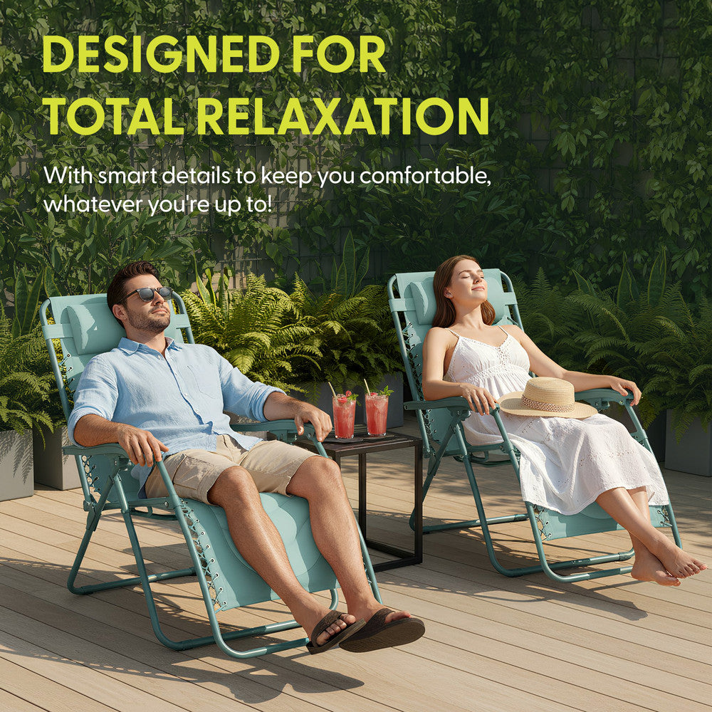 KEPLIN 2 Pack XXL Premium Heavy-Duty Colour Block Zero Gravity Chairs, Adjustable Headrest, Cup & Phone Holder, Foldabl