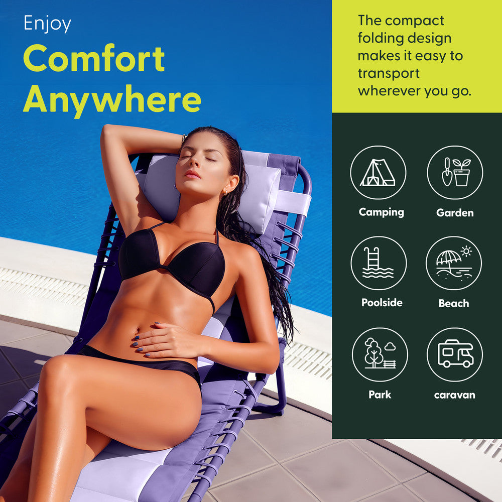 KEPLIN Foldable Sun Lounger Chair - Outdoor Garden Recliner with Color Block Design, 4 Position Adjustable Backrest, Padded 600D Oxford Fabric, Portable Patio Camping Deck Chair 110kg