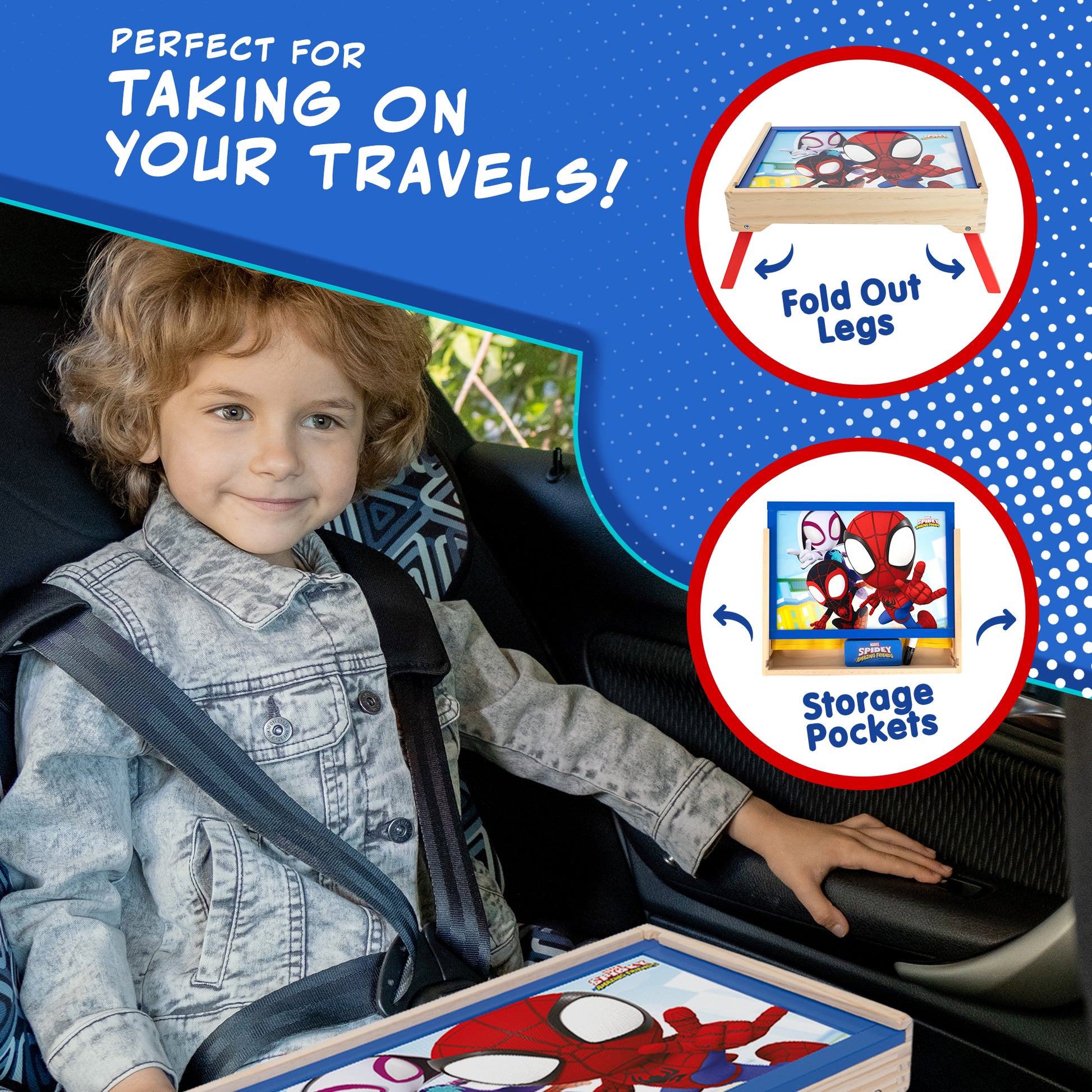 Marvel Spidey Kids Activity Desk with Fabric Storage Pockets – Portable Drawing Table for Children