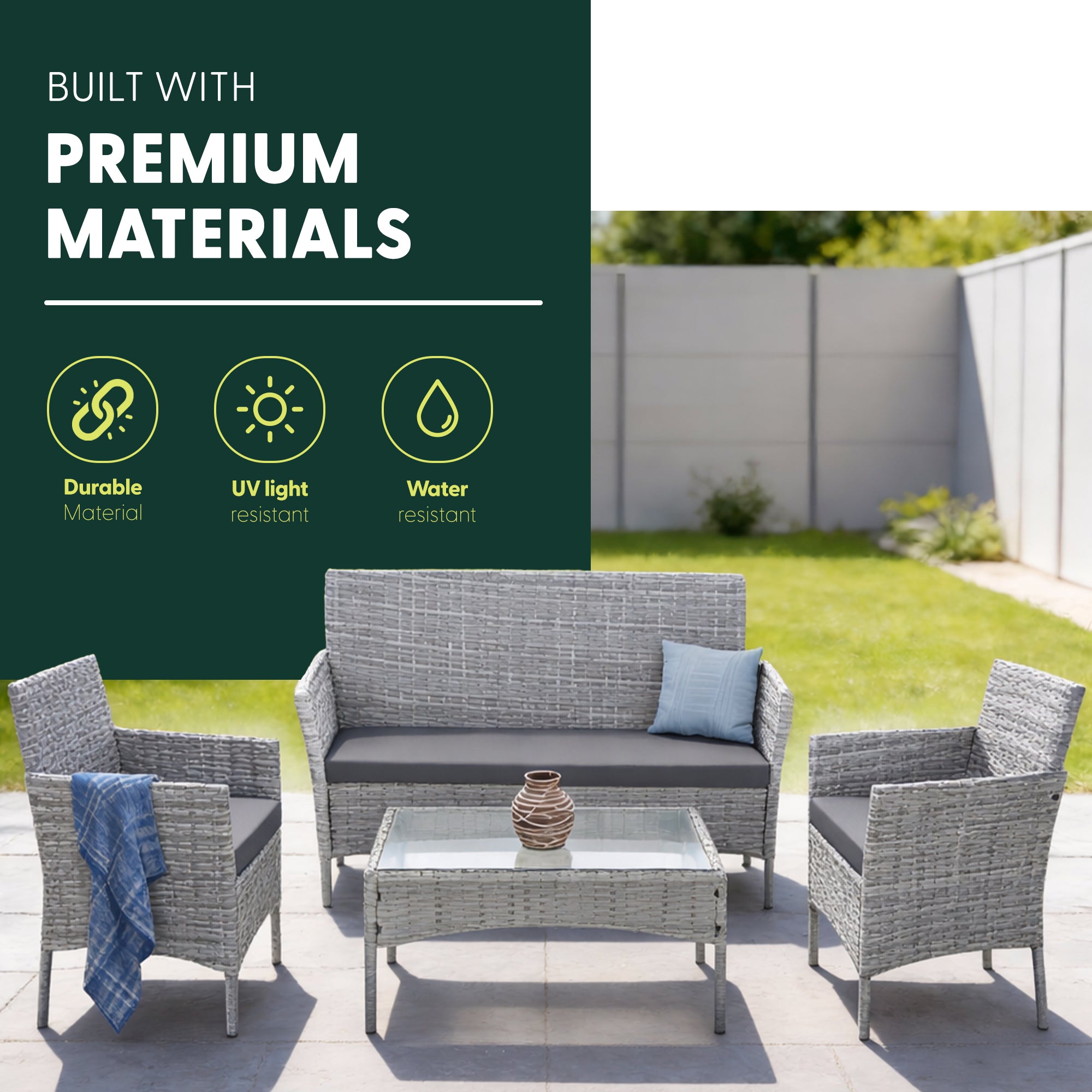 4 Piece Rattan Gray