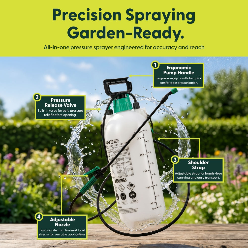 Keplin 8 Litre Pump Action Garden Sprayer with Pressure Release Valve and Adjustable Nozzle