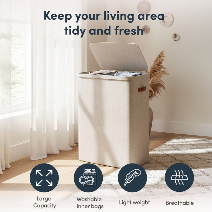 Collapsible Laundry Basket with Lid & Removable Liner