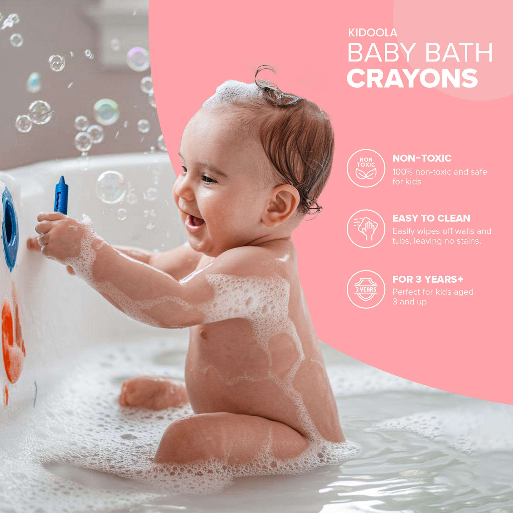 Bath crayon pack contents – 6 vibrant non-toxic washable crayons ideal as Christmas stocking filler