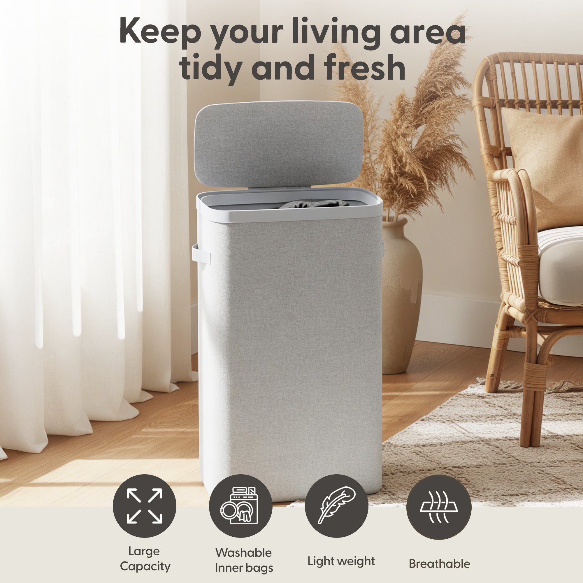 Keplin Collapsible Laundry Basket with Lid & Removable Liner