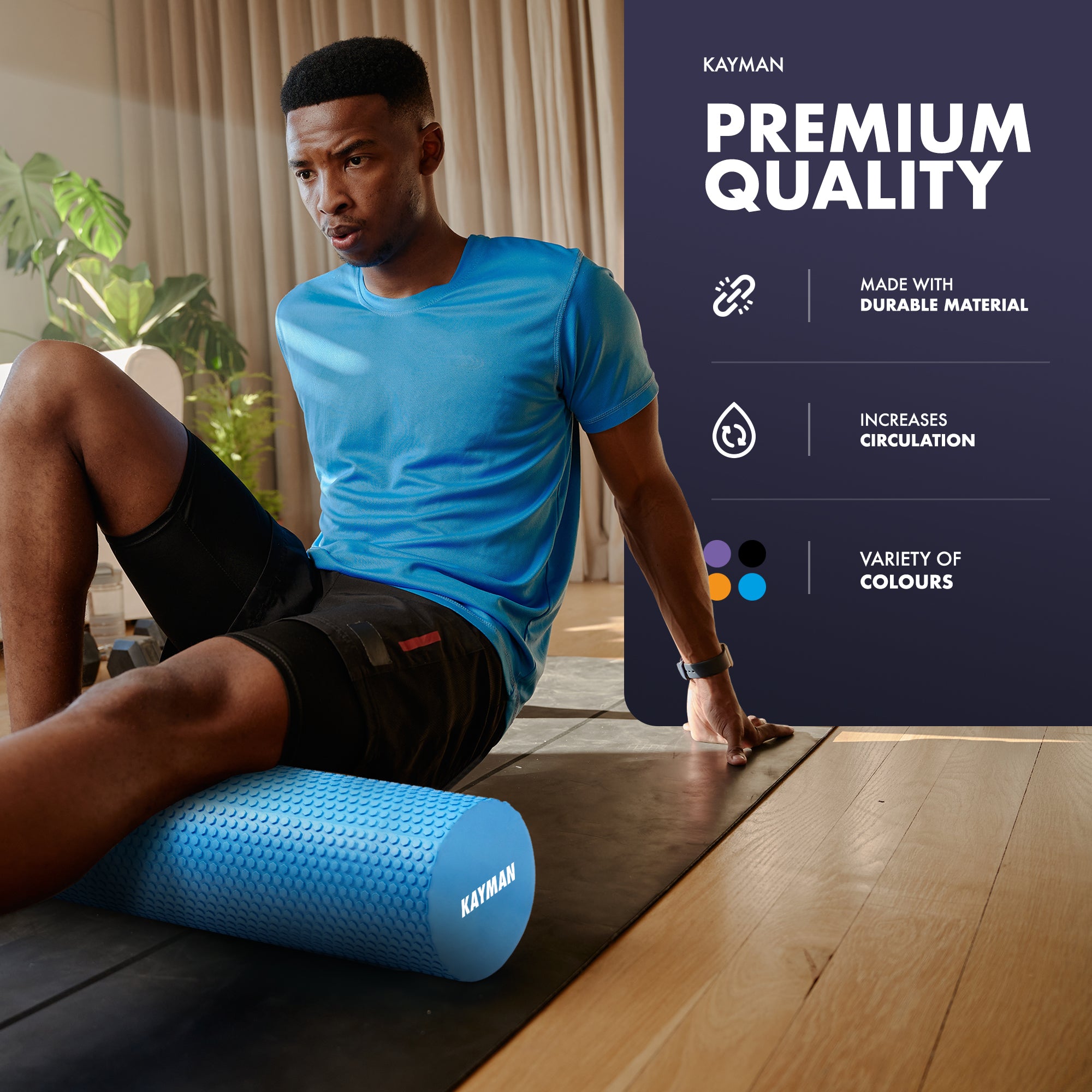 KAYMAN Sports Foam Roller – Deep Tissue Muscle Tension Relief & Circulation Boost | Portable & Lightweight Self Massager for Back, Legs, Gym, Pilates & Yoga | EVA Foam