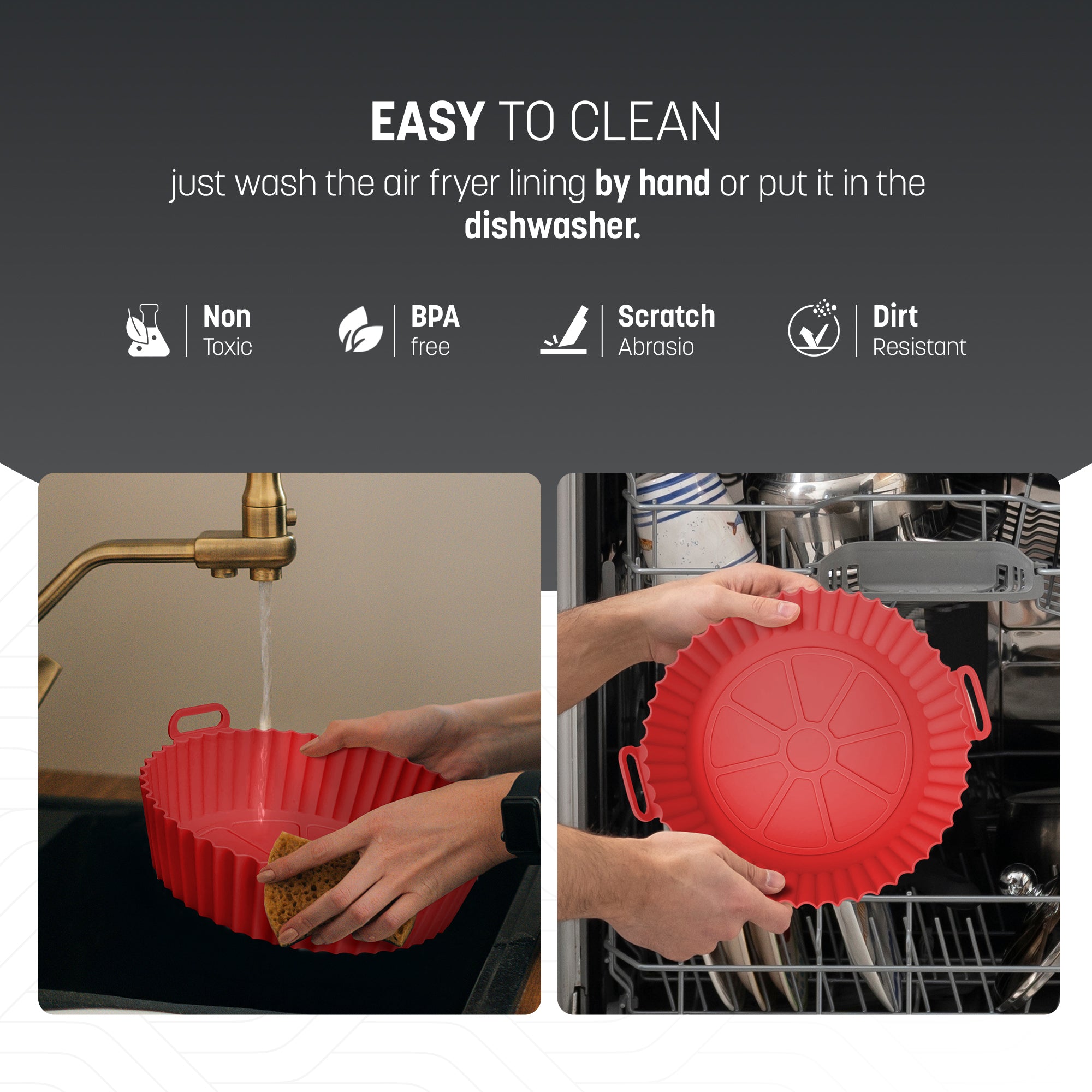 Keplin Silicone Air Fryer Liners - 3 Pack Non-Stick Reusable Silicone Liners, Dual & Tower Air Fryers - BPA-Free, Heat Resistant to 230°C, Dishwasher Safe Air Fryer Silicone Liner