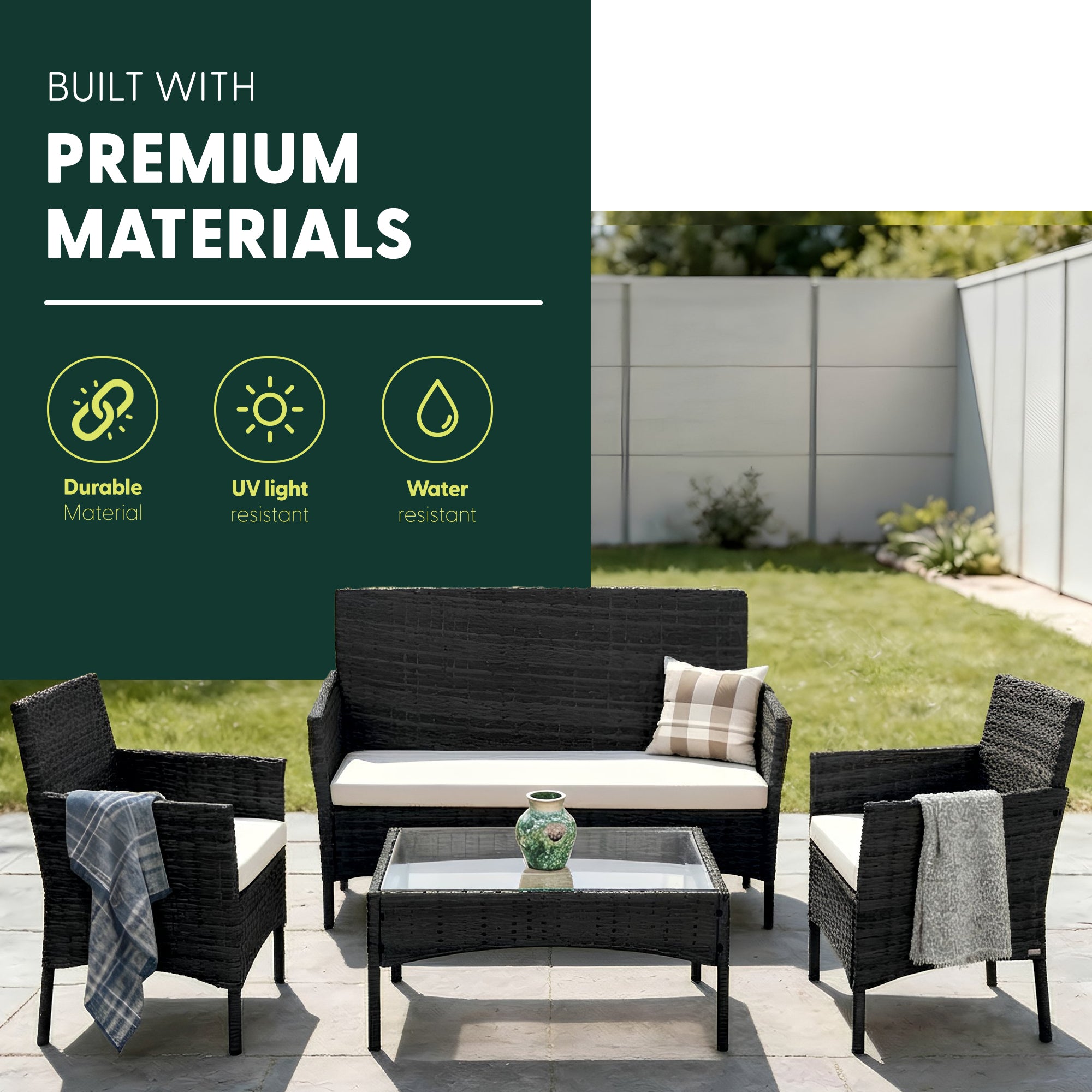 4 Piece Rattan Black