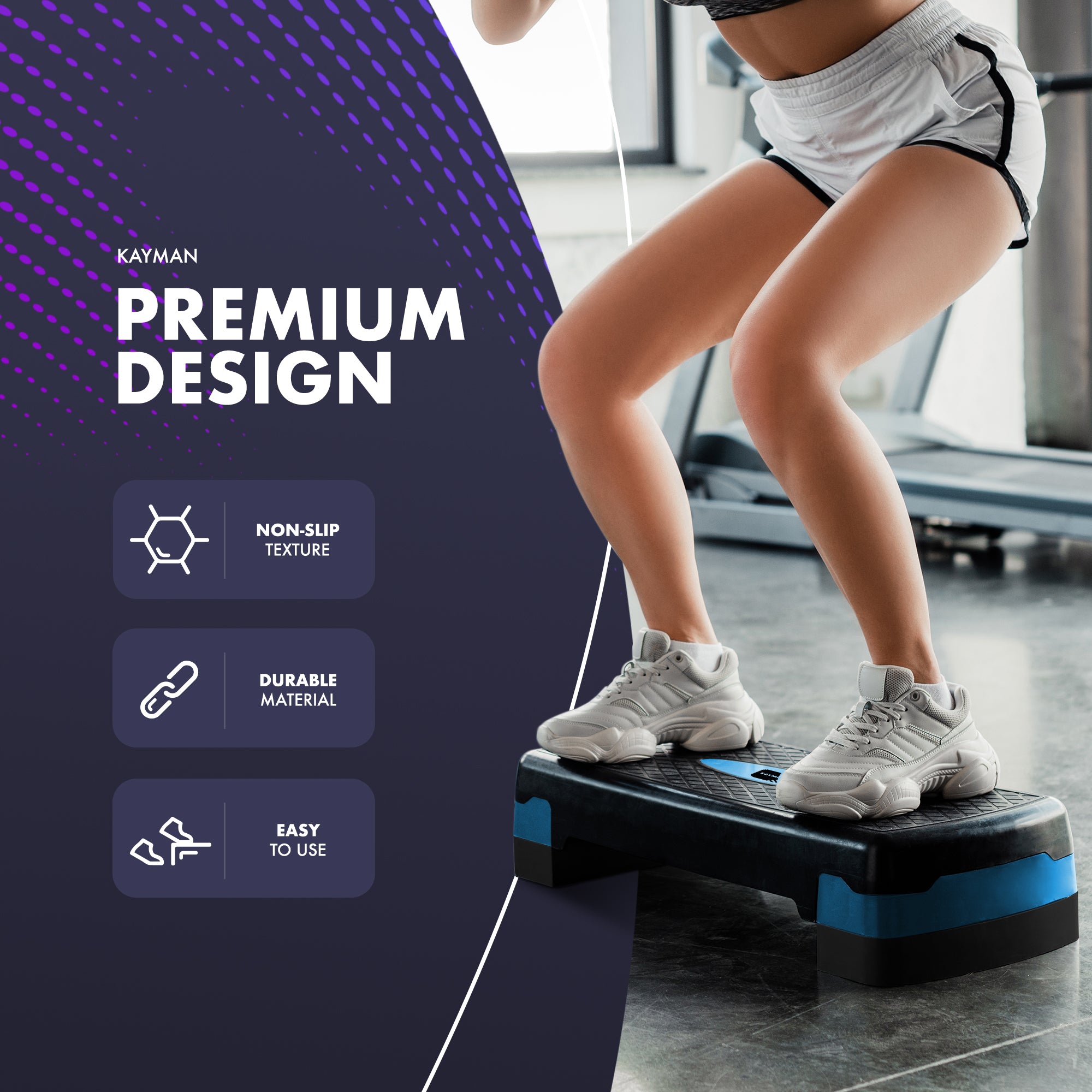 KAYMAN Exercise Stepper – Adjustable Fitness Step Platform for Home & Gym Workouts | Ideal for Aerobics, Cardio, Weights, Yoga | 2 Level Heights