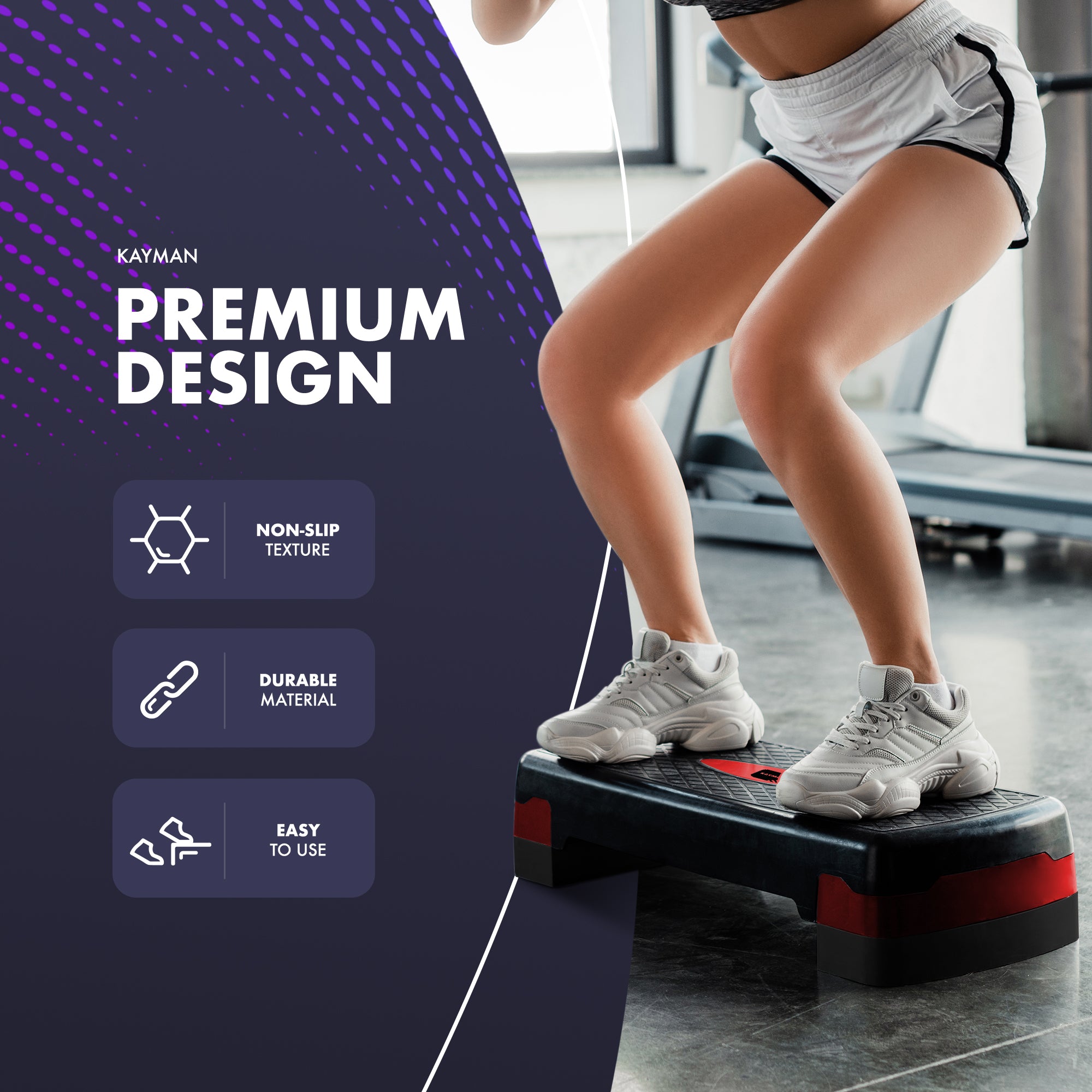 KAYMAN Exercise Stepper – Adjustable Fitness Step Platform for Home & Gym Workouts | Ideal for Aerobics, Cardio, Weights, Yoga | 2 Level Heights