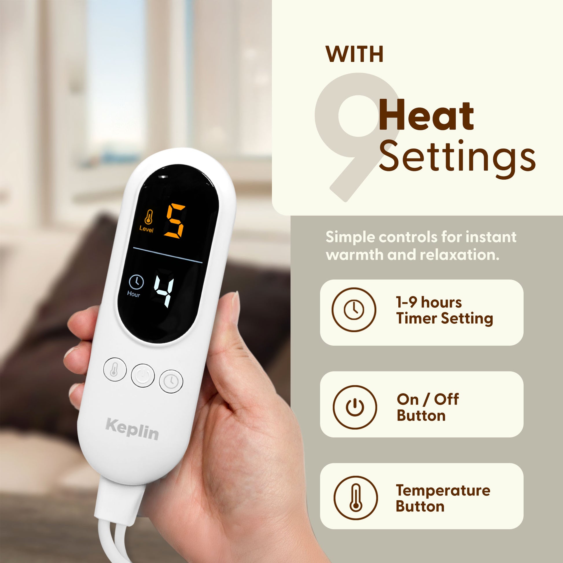 Electric Heated Throw Blanket with 9 Heat Settings