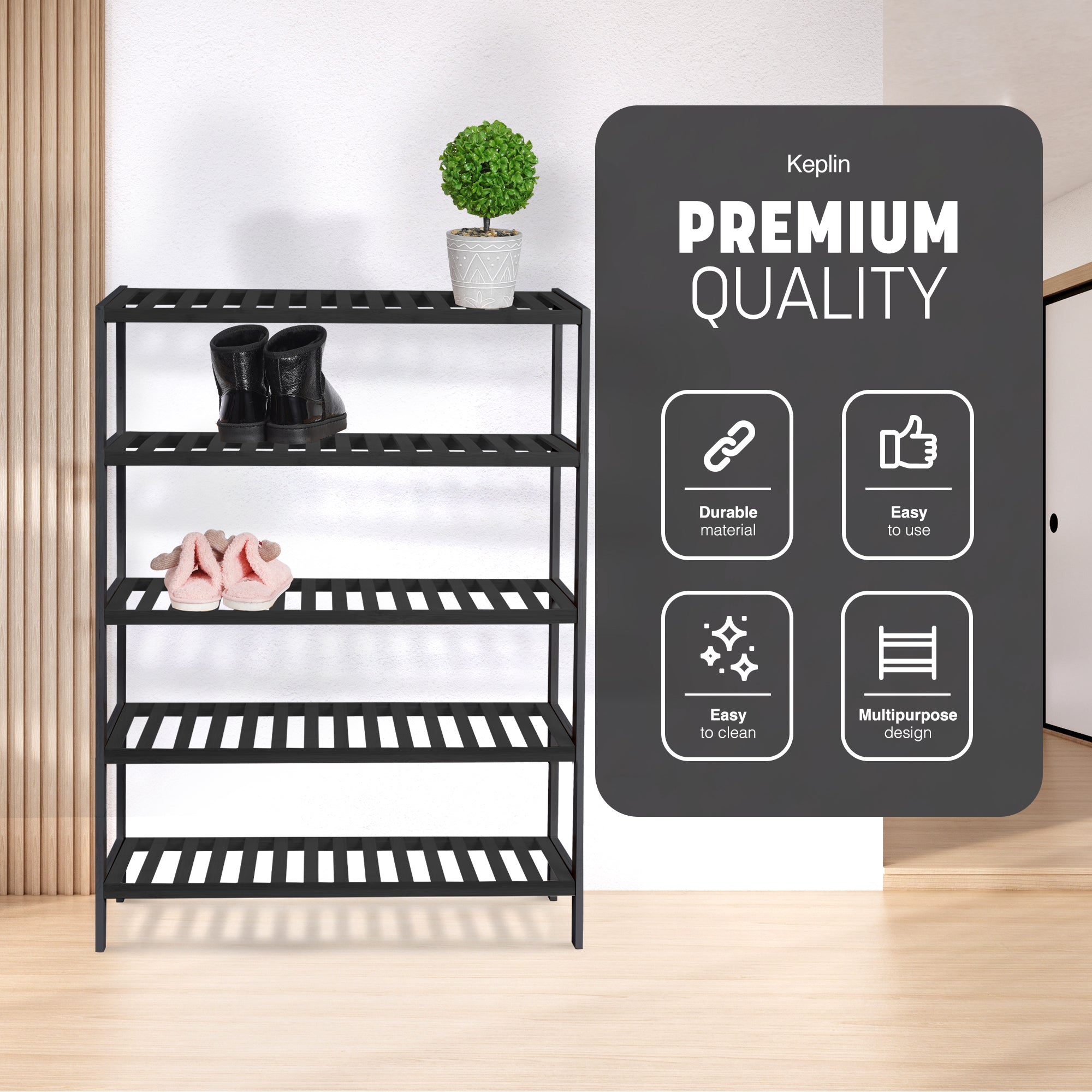 Keplin Bamboo Shoe Rack - 5 Tier