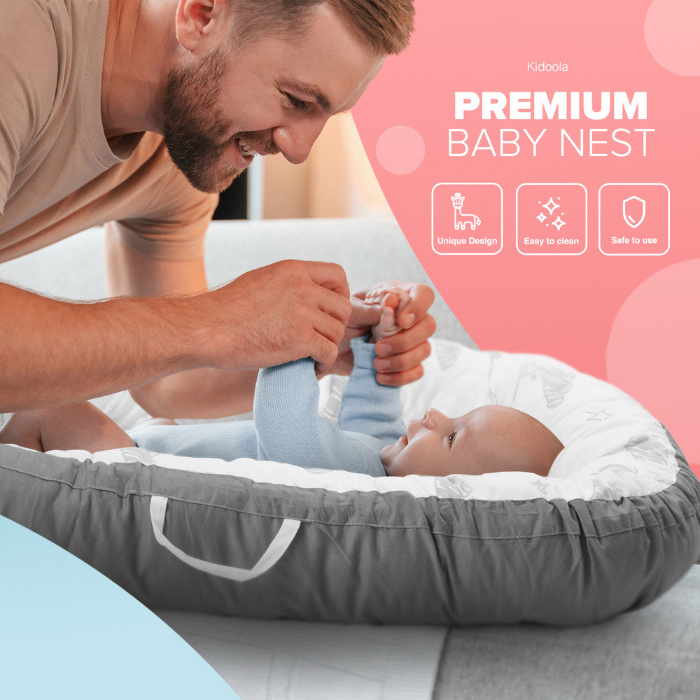 Kidoola Newborn Baby Nest Lounger - 100% Cotton, Washable, Safe and Breathable Fabric 0-12 Months Unisex Ideal for Home, Travel & Baby Essential Gift (Animals)