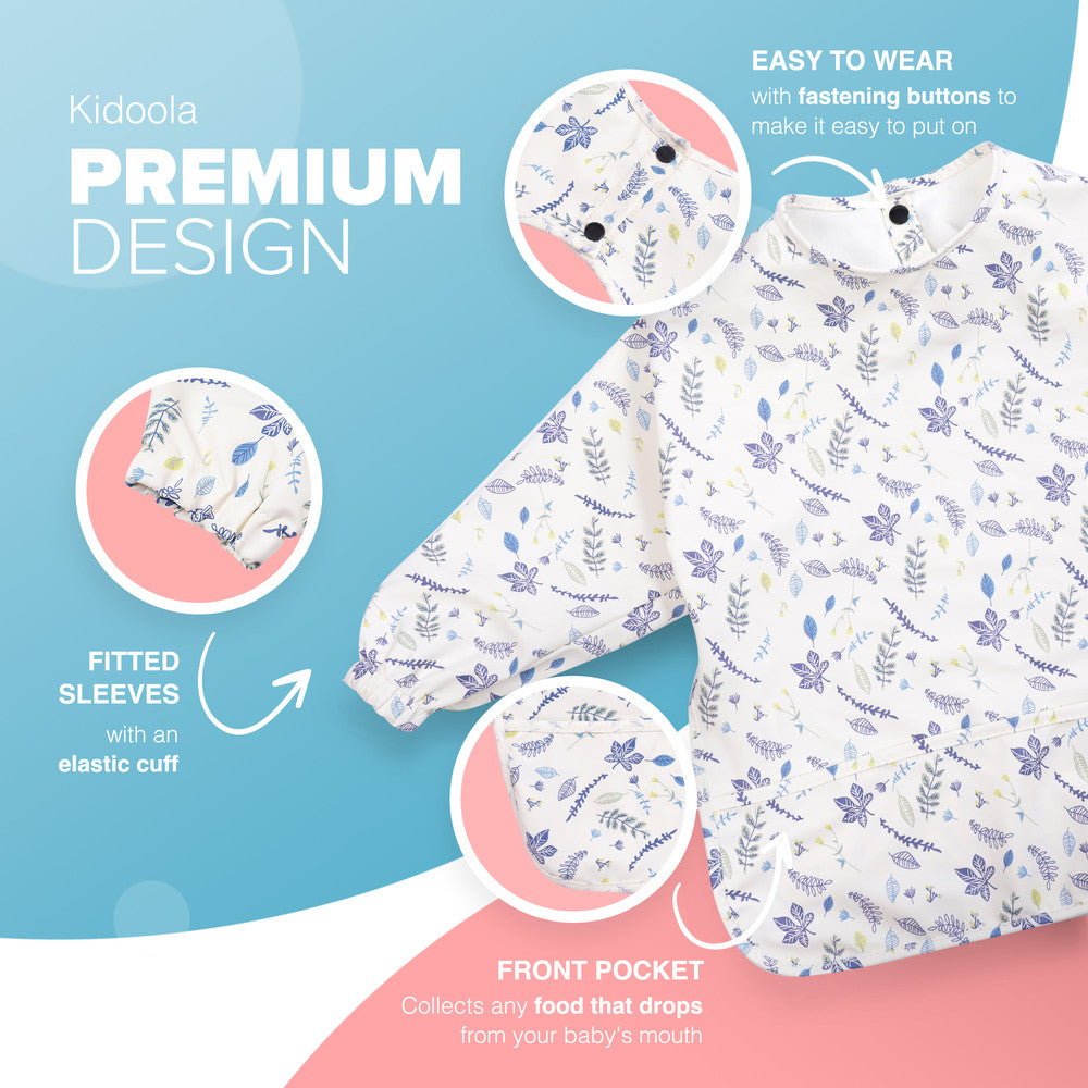 KIDOOLA Baby Led Weaning Bib with Sleeves – Mess-Free, Waterproof & Soft Apron for 6-12 Months – Full Coverall Coverage for Toddlers
