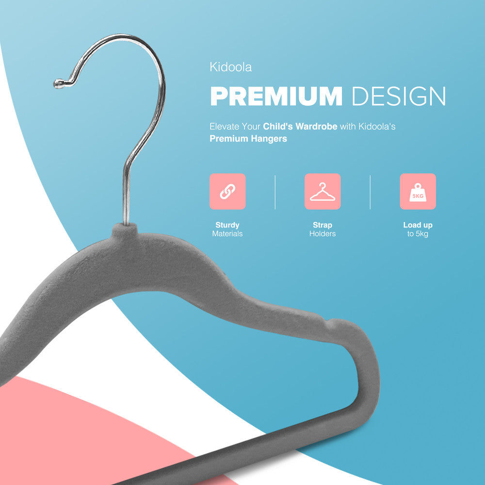 Kidoola 20 Velvet Baby Hangers, Nursery Coat Clothing Hangers for Babies, Infant, Toddlers and Kids, Unisex for Boys or Girls up to 24 Months