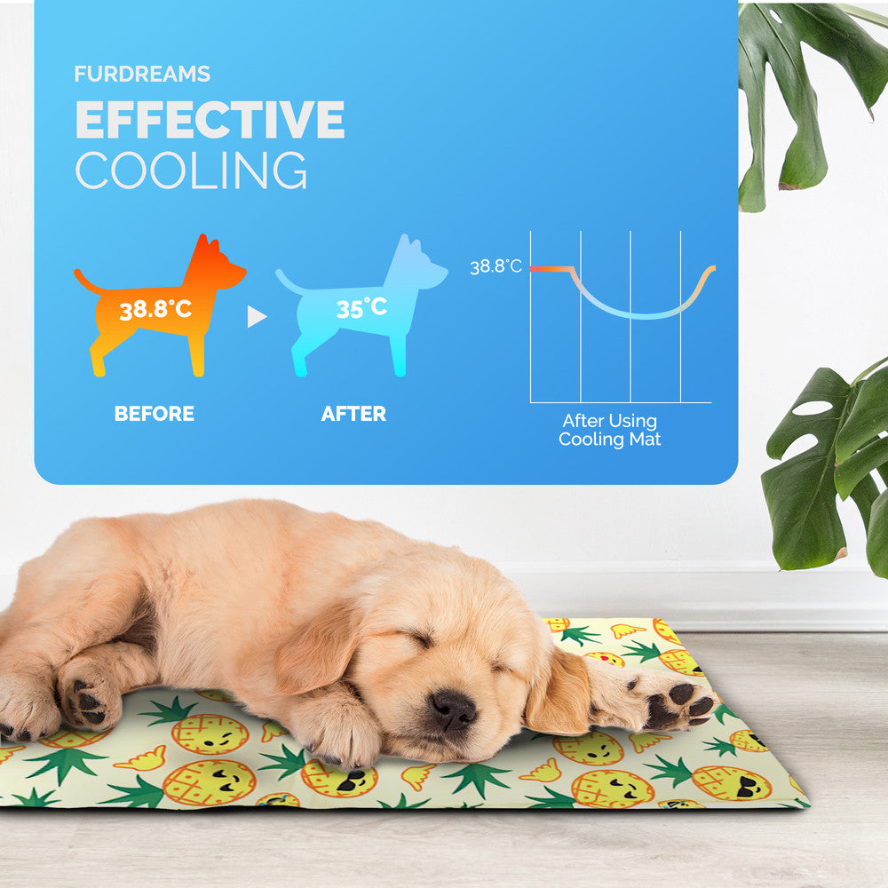 FurDreams Pineapple Pet Cooling Mat – Waterproof Gel Pillow Pad for Dogs and Cats, 75x120cm – Prevent Overheating and Keep Cool During Summer Rest