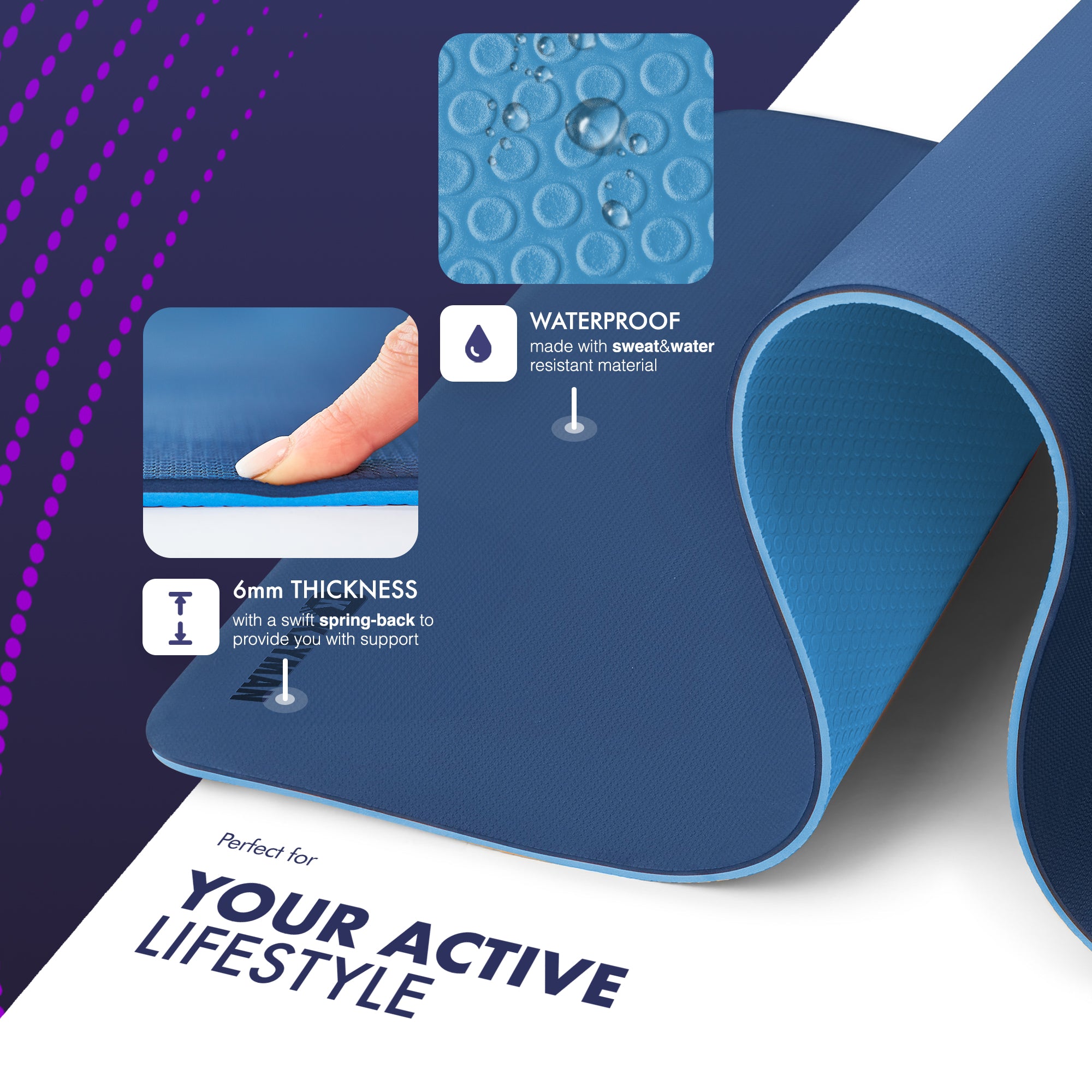 KAYMAN Yoga & Exercise Mat with Carry Strap, Large Non-Slip Comfortable Training & Workout Floor Mat for Home or Outdoor, Gym, Pilates, Gymnastics, HiiT, Stretching & Meditation