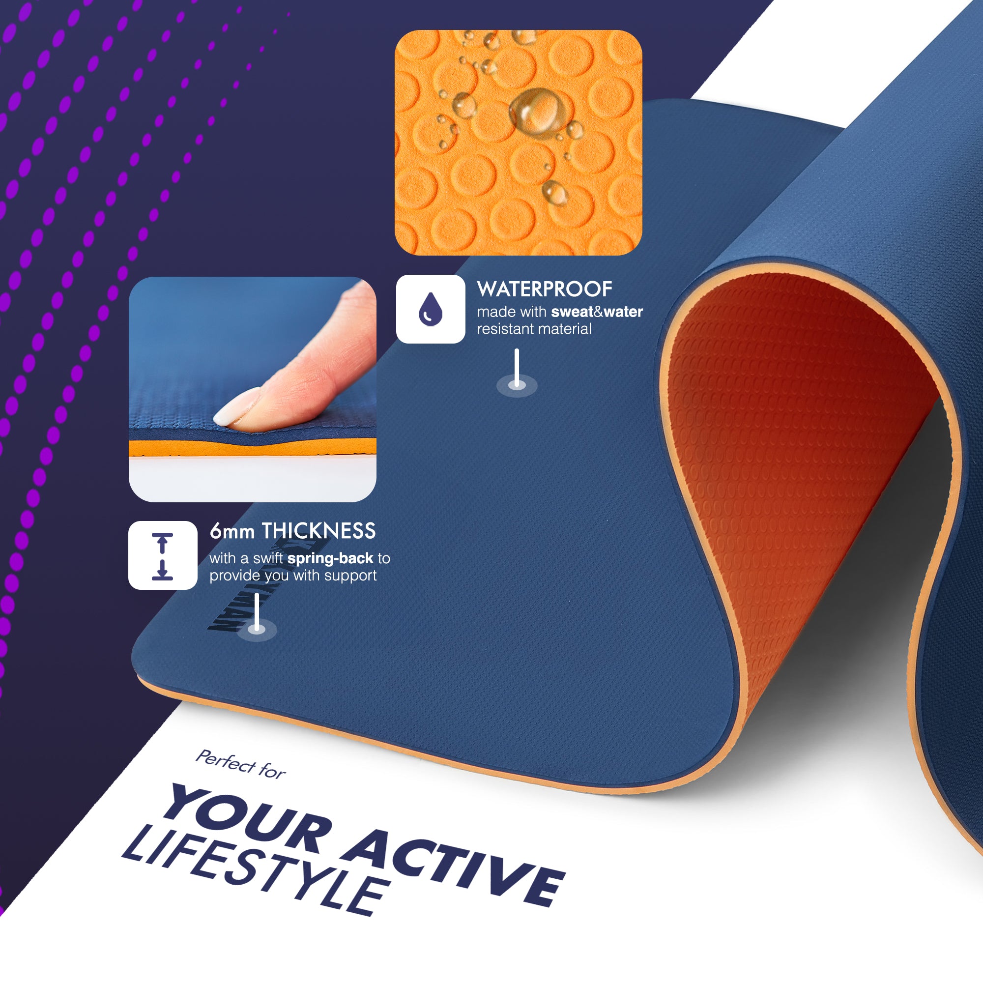 KAYMAN Yoga & Exercise Mat with Carry Strap, Large Non-Slip Comfortable Training & Workout Floor Mat for Home or Outdoor, Gym, Pilates, Gymnastics, HiiT, Stretching & Meditation