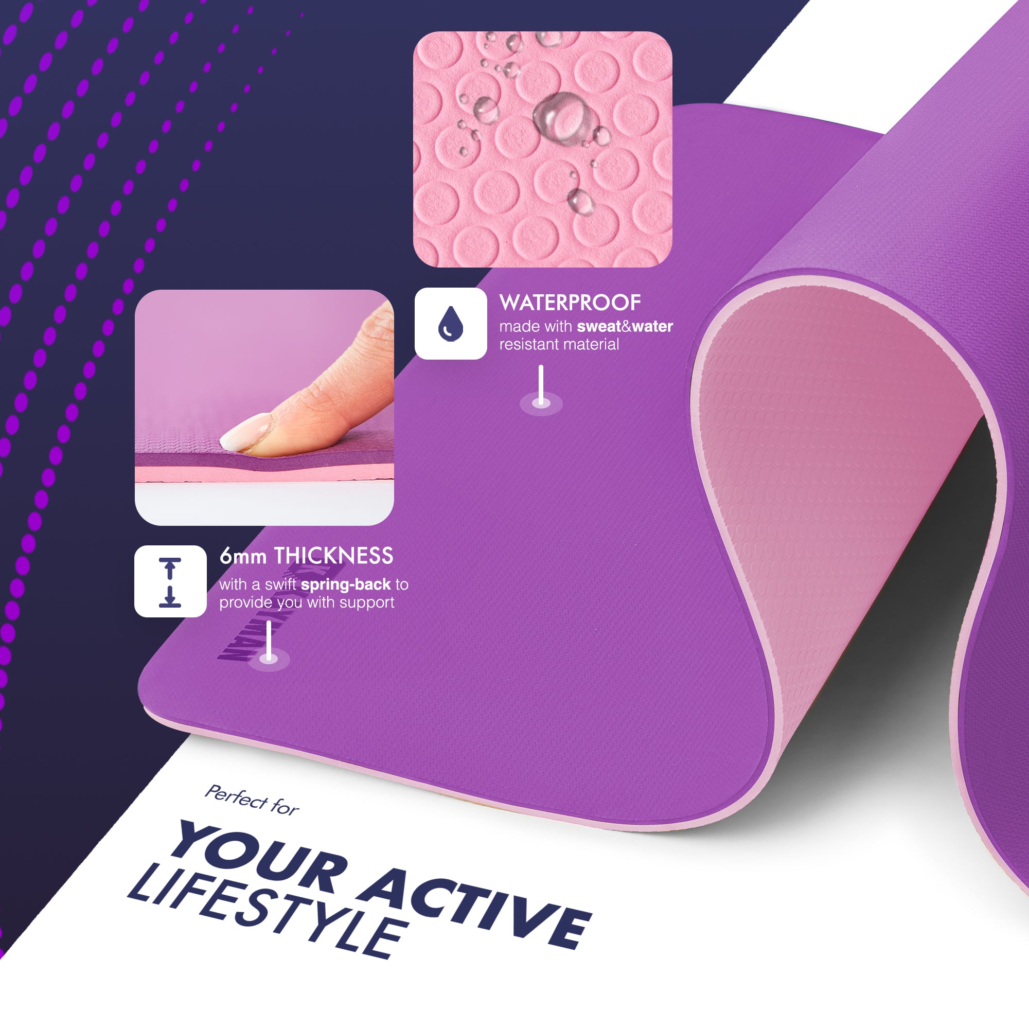 KAYMAN Yoga & Exercise Mat with Carry Strap, Large Non-Slip Comfortable Training & Workout Floor Mat for Home or Outdoor, Gym, Pilates, Gymnastics, HiiT, Stretching & Meditation