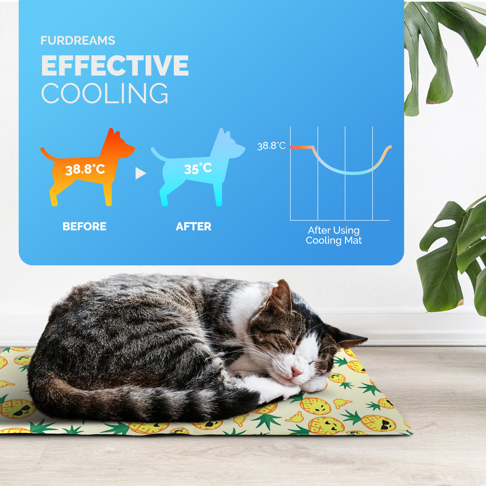 FurDreams Pineapple Pet Cooling Mat – Waterproof Gel Pillow Pad for Dogs and Cats, 75x120cm – Prevent Overheating and Keep Cool During Summer Rest