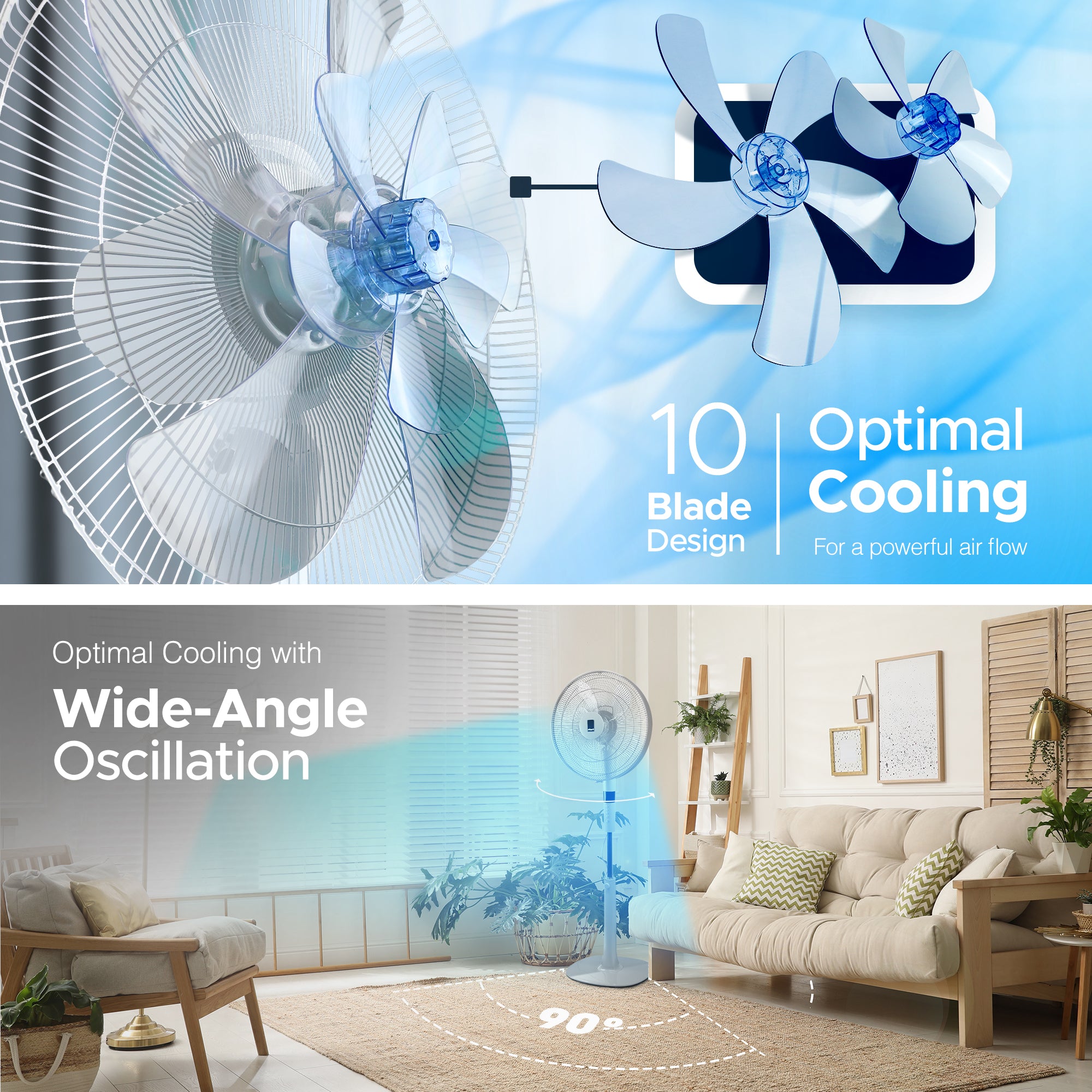 KEPLIN 16 Inch Pedestal Fan 26-Speed, 10 Blades Standing Fan, Remote Control & LED Display Adjustable Height, Turbo Wind Speed,3 Modes, 24-Hour Timer & 90° Oscillation for Home,Office & Bedroom
