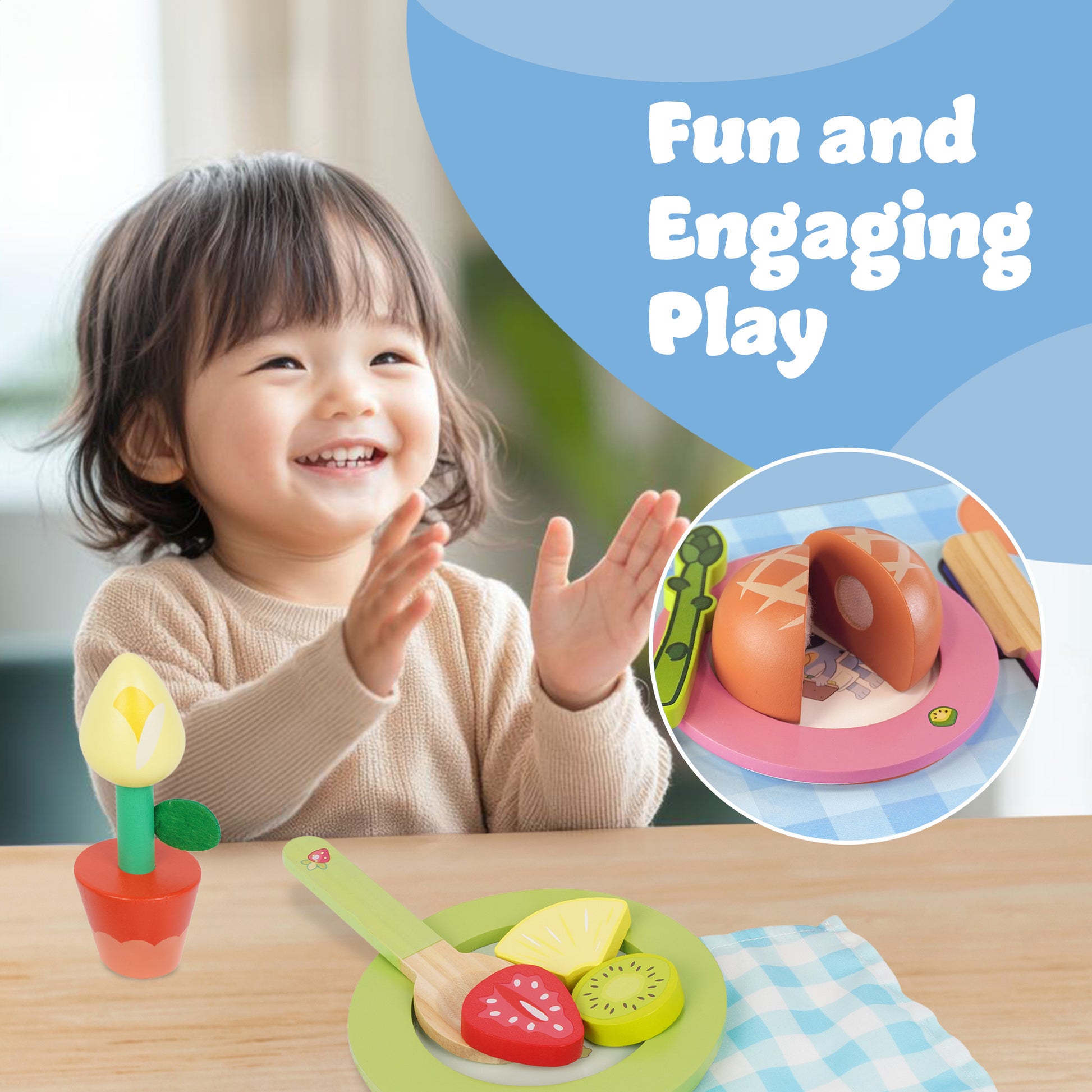 Bluey Dine-In wooden pretend play set with magic asparagus and flower centrepiece for kids