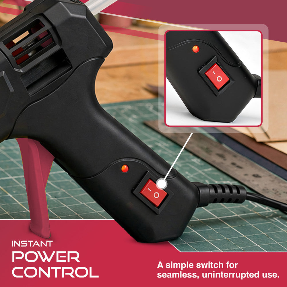 Haltons Hot Glue Gun - 20W Safe Electric Glue Gun with 50 Melt Glue Sticks (150mm x 7mm), Perfect for DIY, Arts, Crafts and Repair, Compatible with Wood, Glass, Metal, Plastic & Fabric - Black