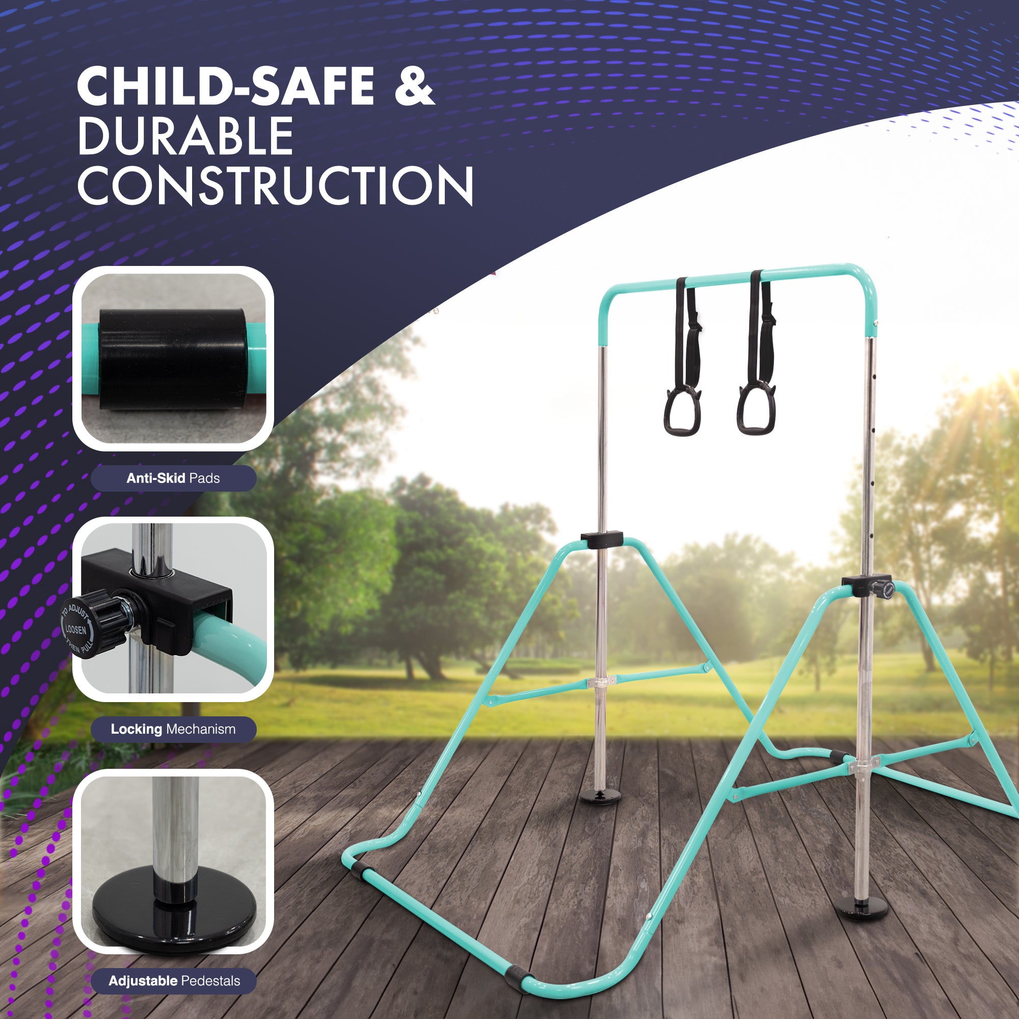 KAYMAN Gymnastics Horizontal Bar – Adjustable Height & Feet, Hand Protection Wrap, Durable Iron for Flexibility Training – Compact & Stylish Home Gym Equipment – image 19