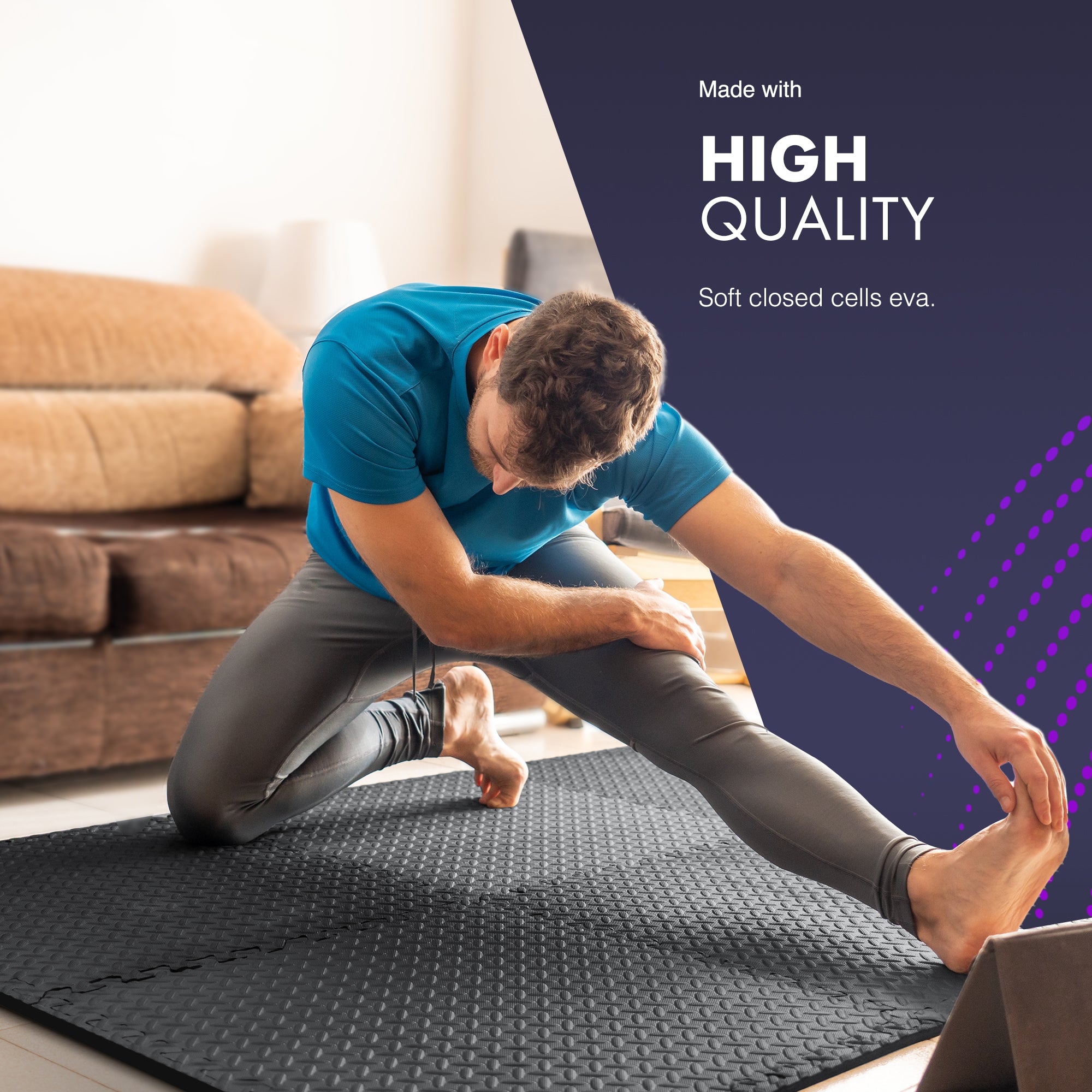 Top-Selling KAYMAN Interlocking Gym Floor Mats – Nonslip EVA Foam Exercise Tiles for Home Workouts, Studio, Weights, Yoga (60x60cm)