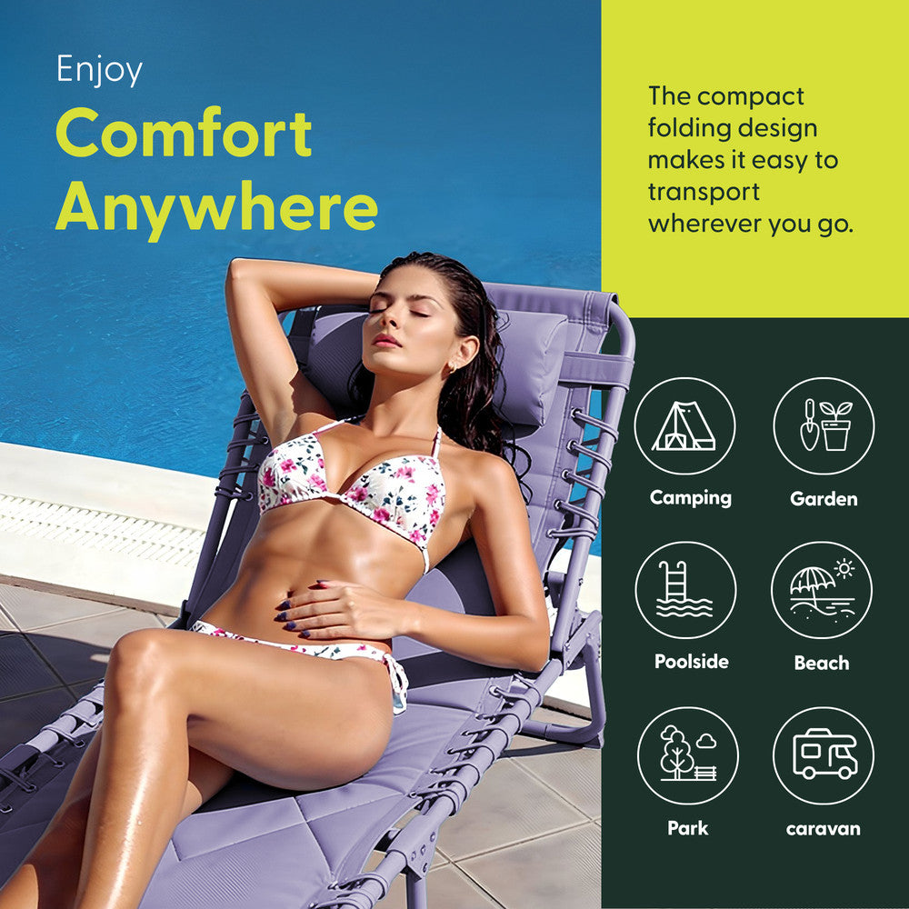 Quilted Folding Sun Lounger - Padded 600D Oxford Fabric
