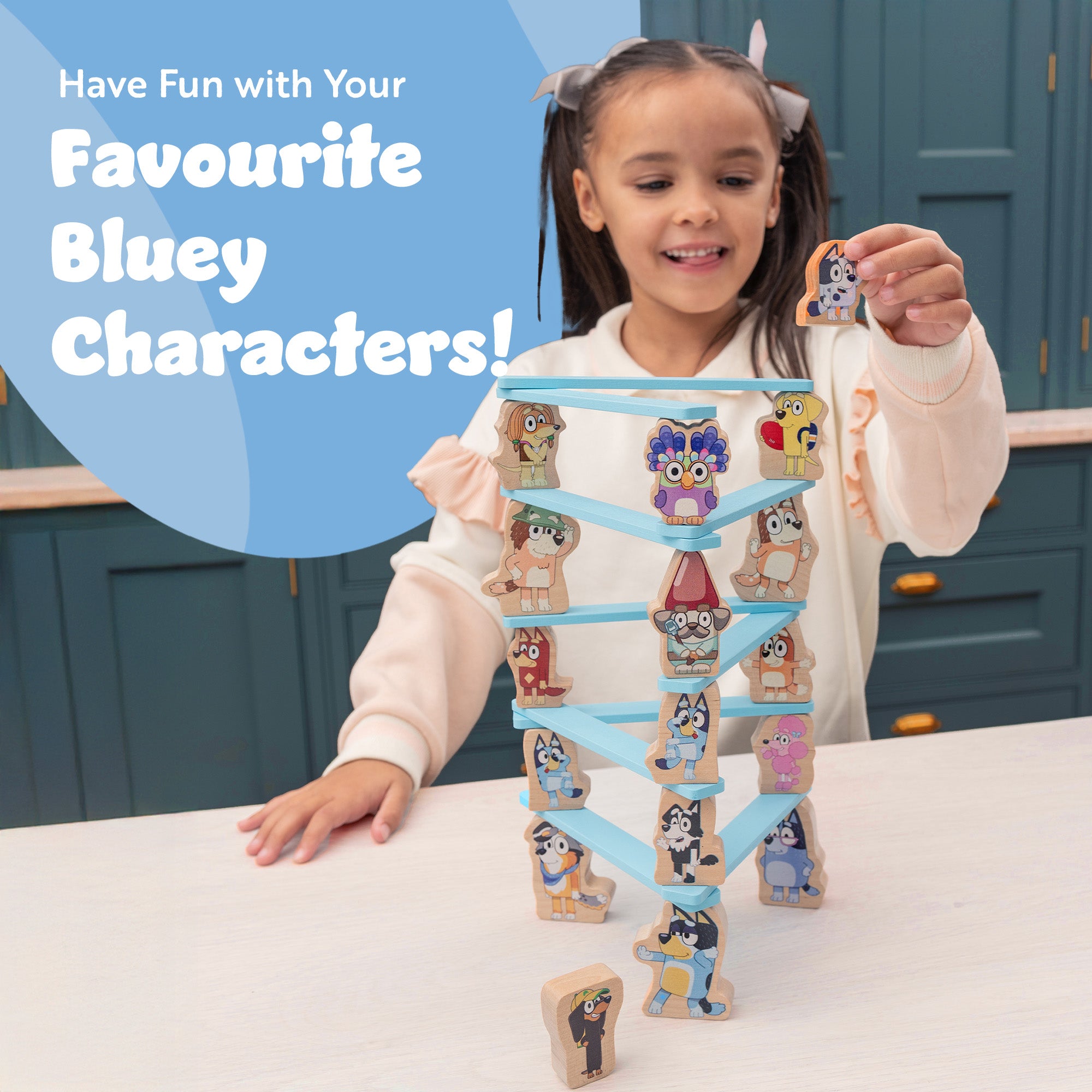 Bluey - Wooden Stacking Game for Kids Age 3+ - Balancing Toy with 16 Characters & 10 Sticks - FSC Certified Wood - Helps Develop Motor Skills - Family Game in Compact Storage Tub