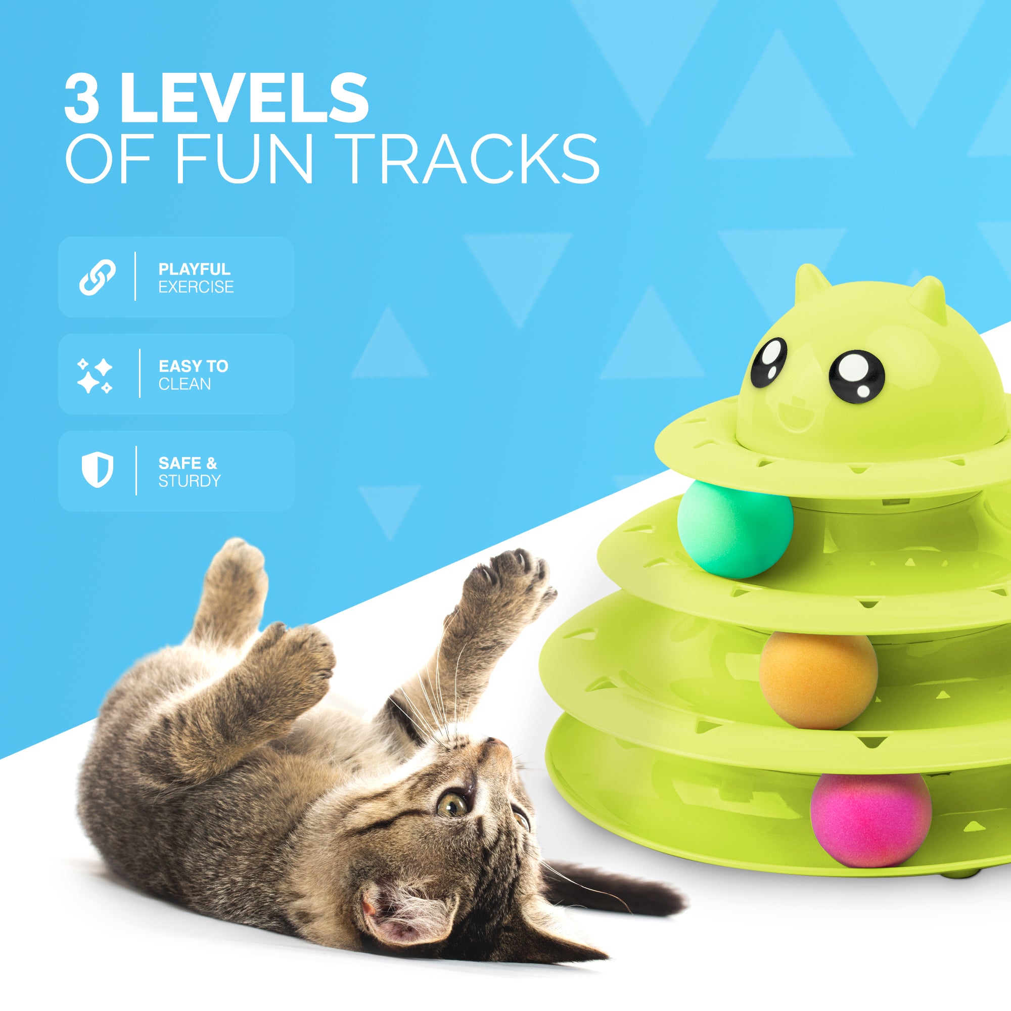 FurDreams Cat Roller Ball Toy Interactive | 3 Tier Tower Fun Cat Ball Toy with 3 Colour Balls | 3 Level Cat Teaser Toy with Cat Play Balls | Cat Puzzle Toy for Exercise and Stimulation