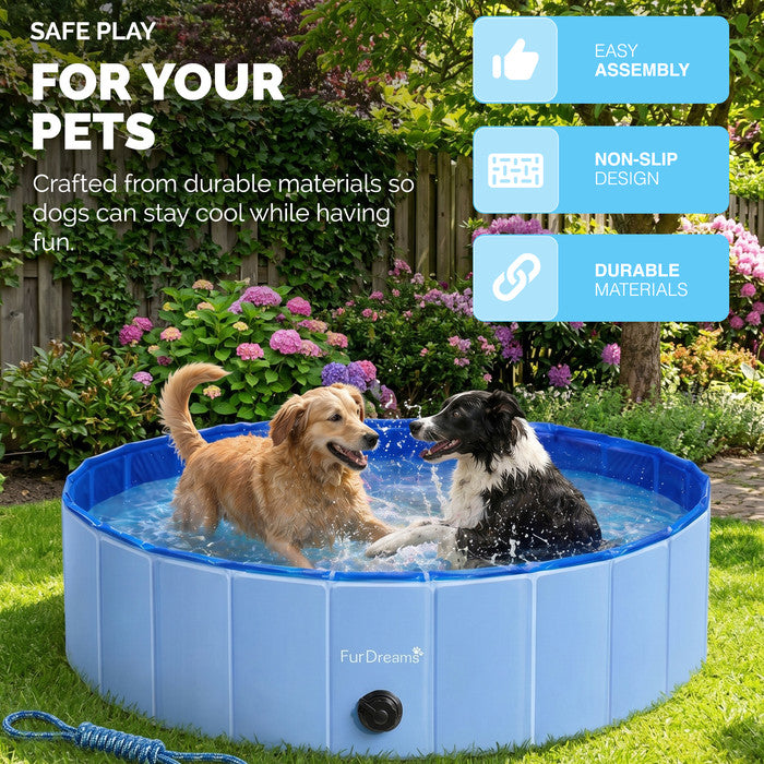 FurDreams Foldable Pet Swimming Pool – Hard Plastic Dog Bathtub, Portable Multi-Functional PVC Kiddie Pool with Non-Slip Base – Perfect for Children, Cats, Puppies, and Summer Fun