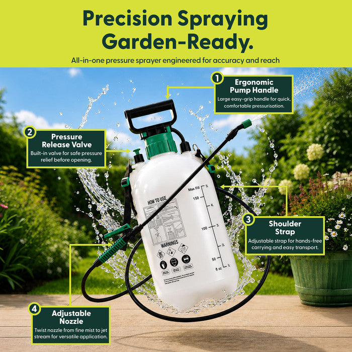 5 Litre Garden Pressure Sprayer – Works Upside Down with Brass Nozzle