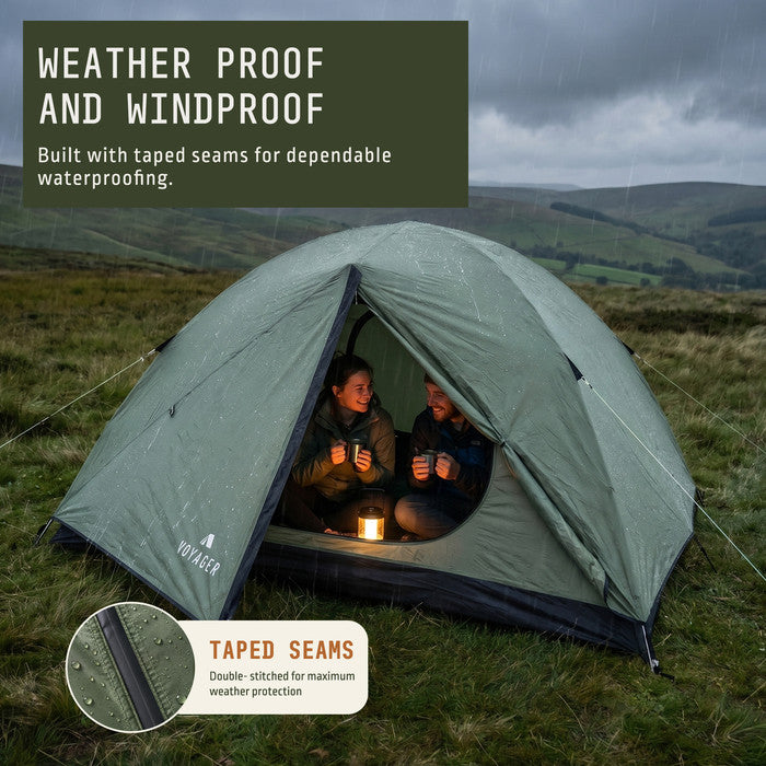 Waterproof 3 man tent in rain with taped seams, windproof camping tent UK