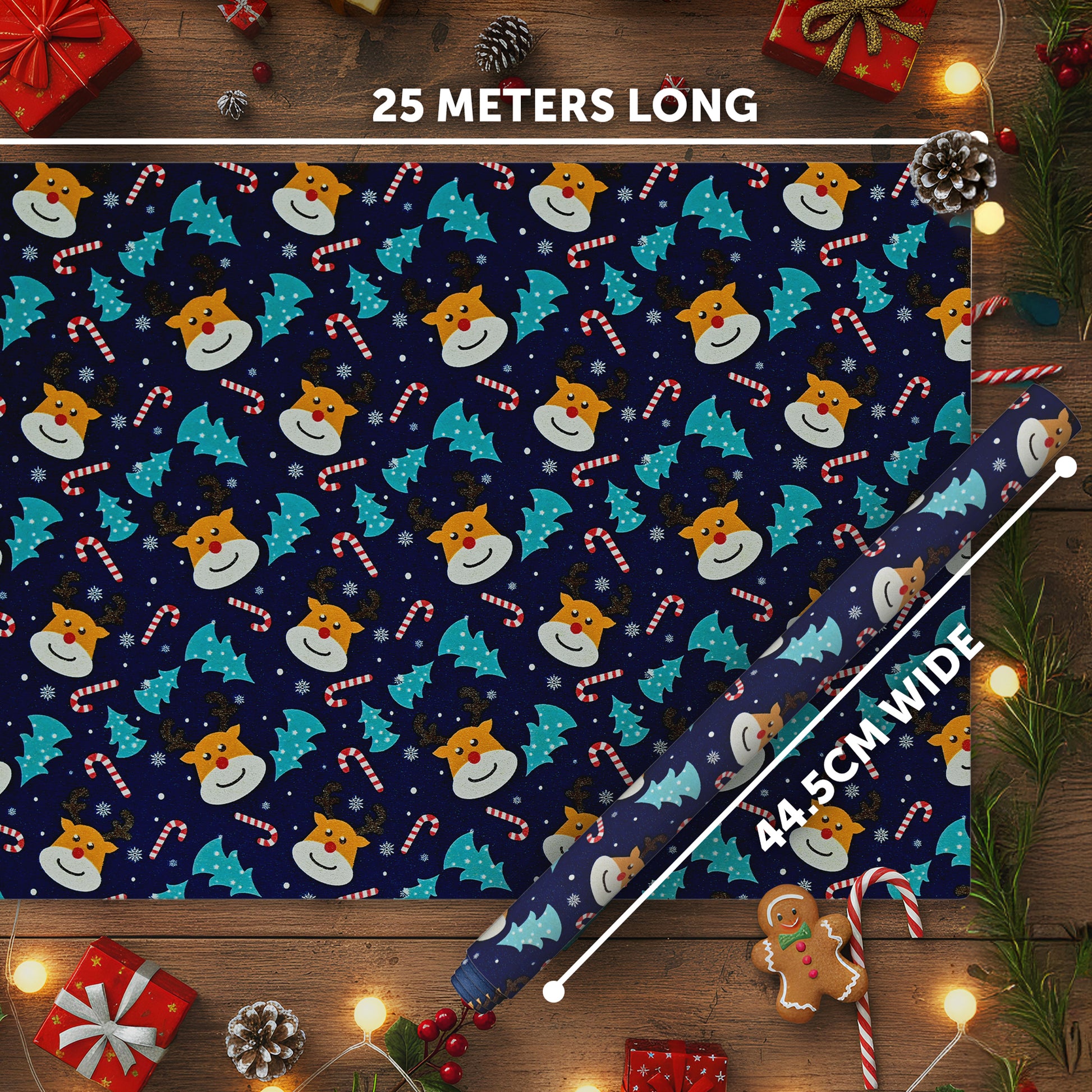 Kraft & Co 2 Pack Christmas Wrapping Paper Roll - Festive Designed Recyclable Kraft Paper, Perfect for Holiday Gifts, Arts & Crafts-Wrapping for a Merry Christmas (44.5cm x 25m) – image 3