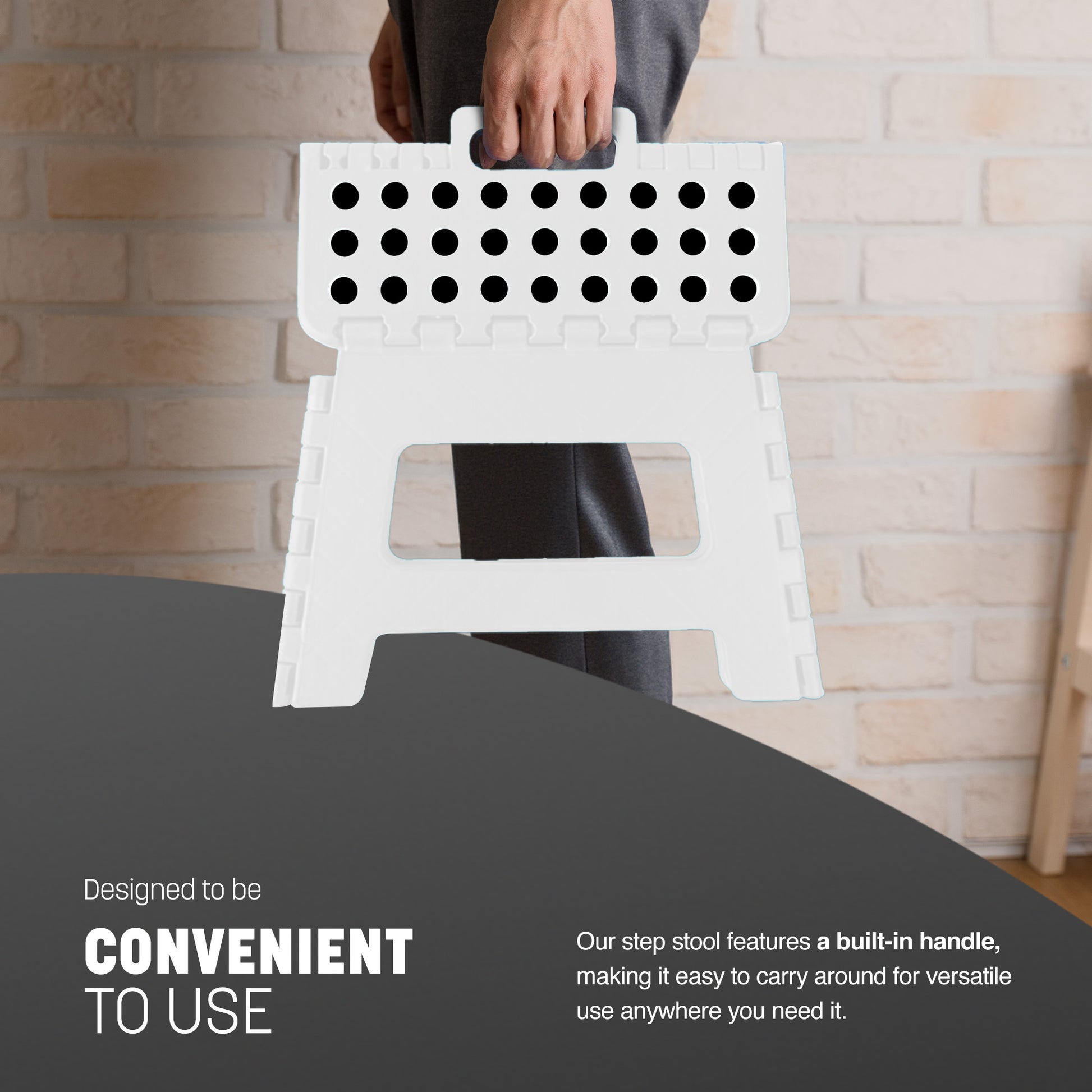 Grey folding step stool compact folded – slim portable home storage