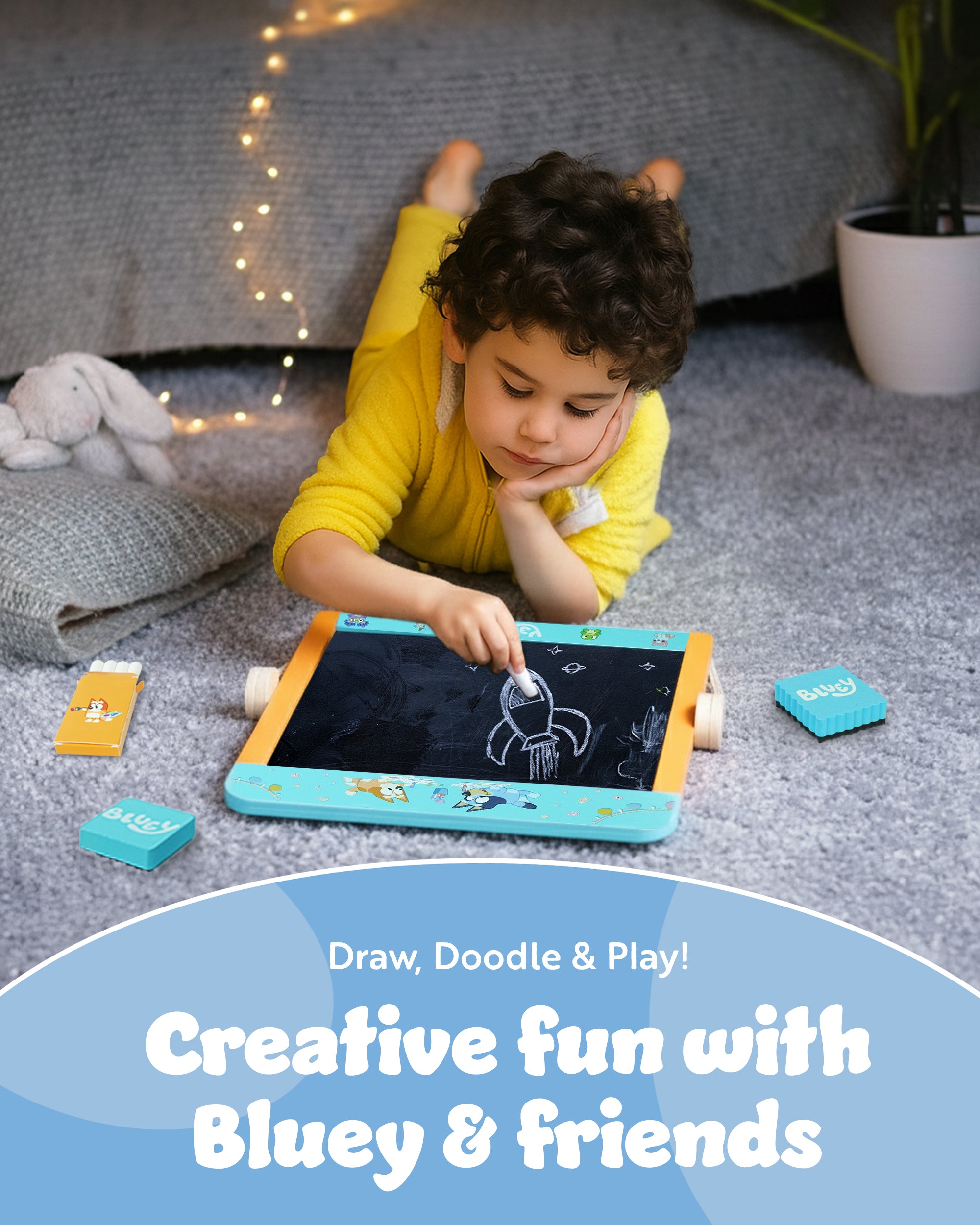 Bluey Tabletop Easel for Kids – 2 in 1 Double-Sided Chalkboard and Whiteboard with Pen, Chalk & Eraser – Portable Drawing Board for Children