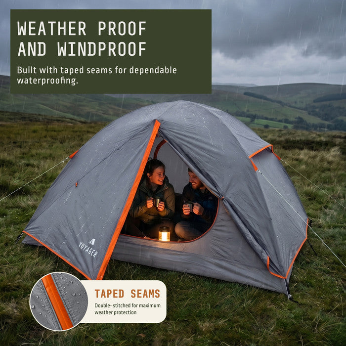 Waterproof 3 man tent in rain with taped seams, windproof camping tent UK