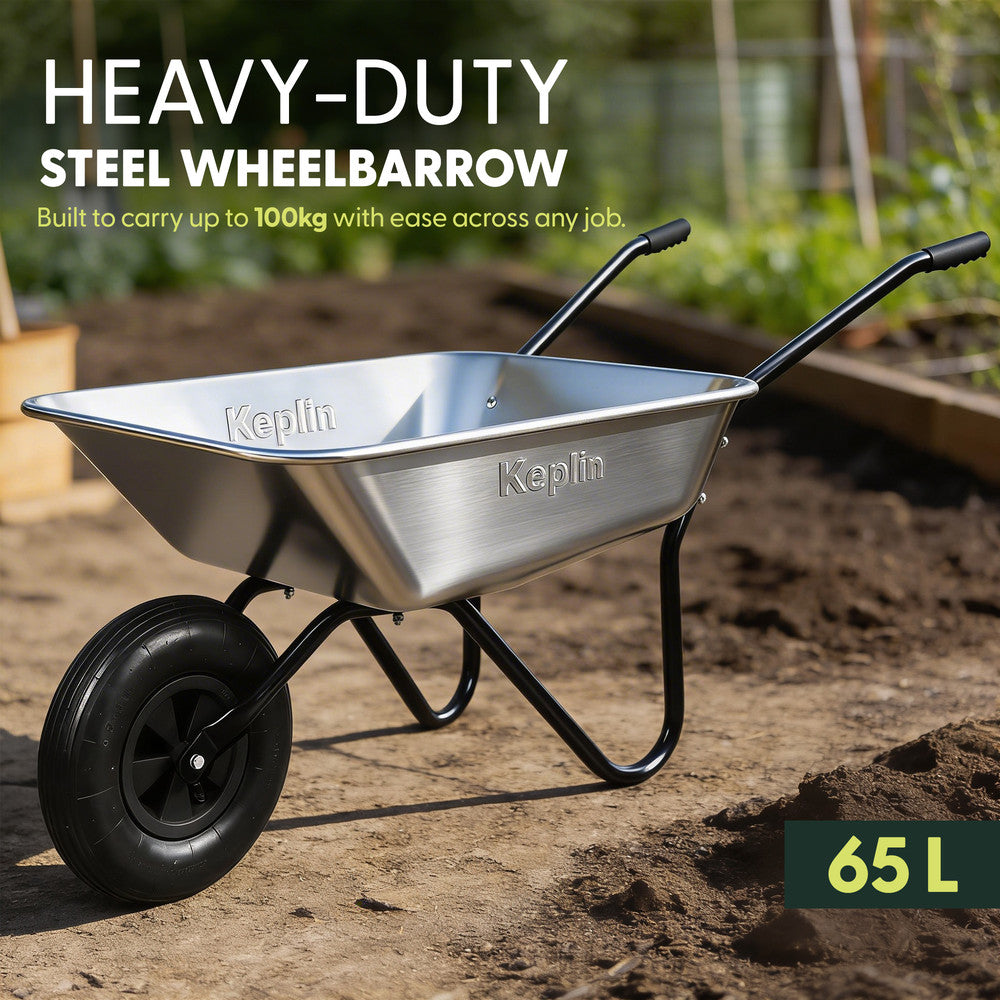 65L garden wheelbarrow for light to medium-duty gardening, landscaping and DIY tasks, UK