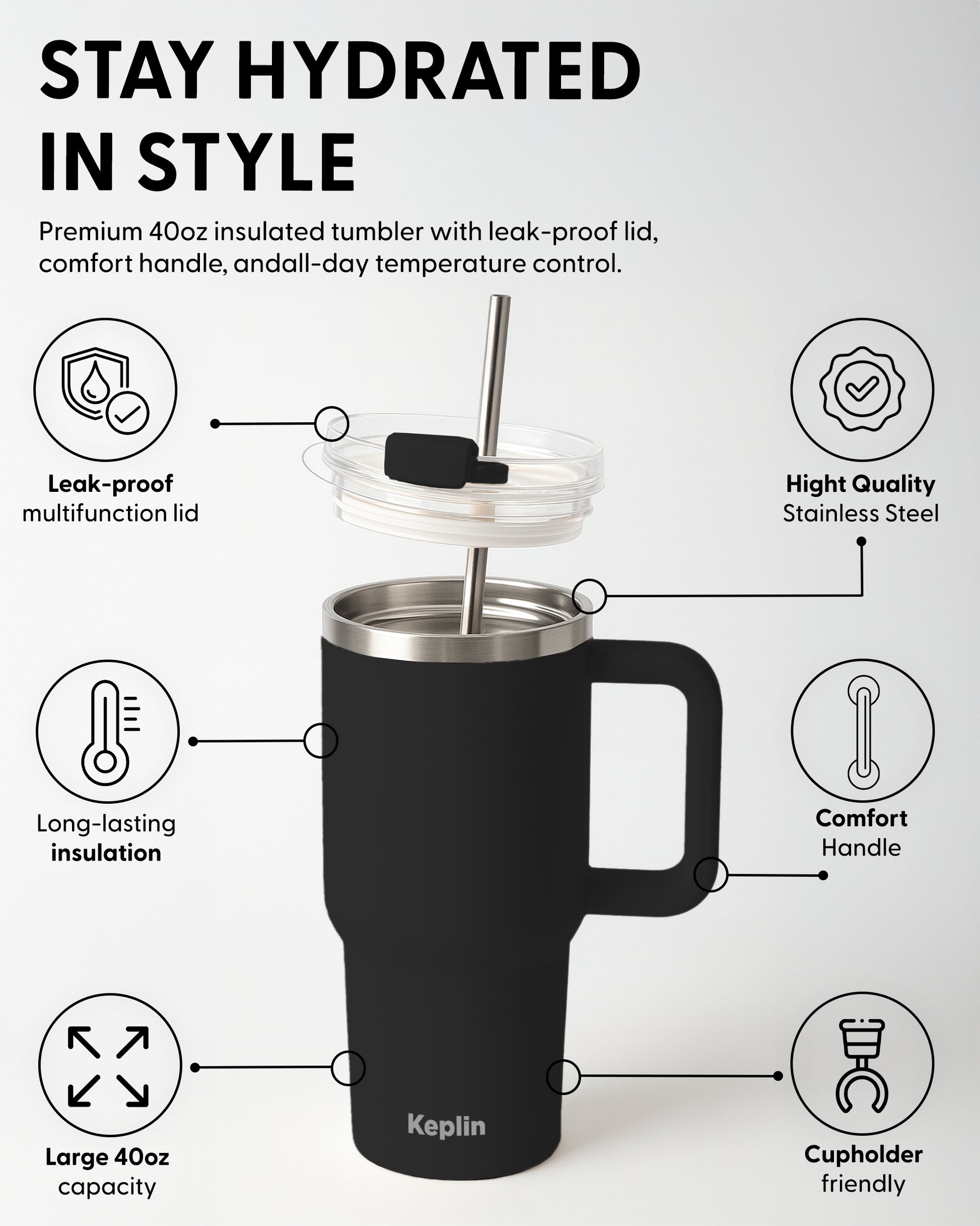 Stainless Steel Vacuum Insulated Tumbler 40 oz – image 2