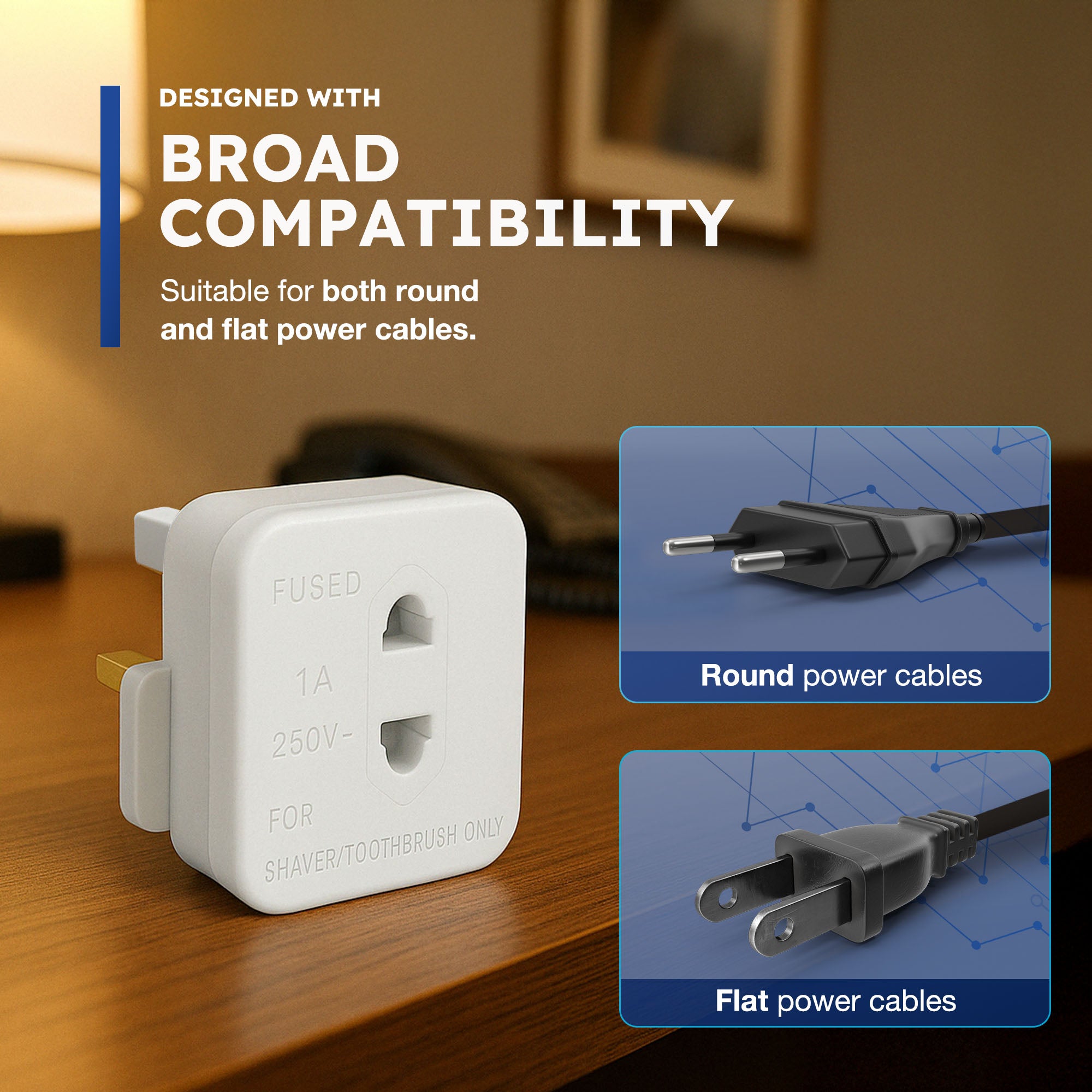 Desiretech - EU Travel Adaptor - 2 Pack - UK 3 Pin to EU 2 Pin Plug - 16A, 250V - Compact & Portable - CE Certified, Safe, Heat-Resistant - Travel Accessory for European Trips - White