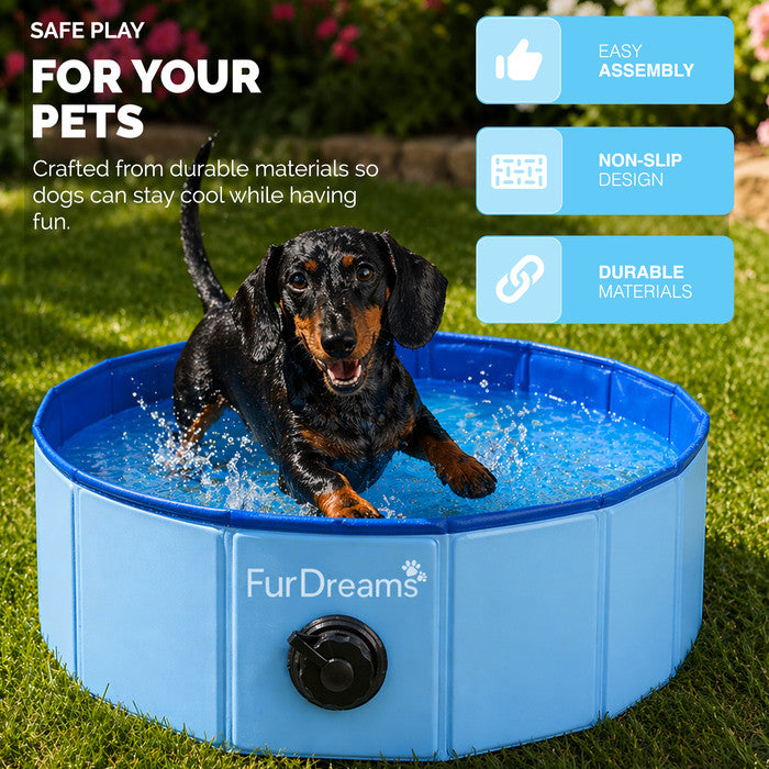 FurDreams Foldable Pet Swimming Pool – Hard Plastic Dog Bathtub, Portable Multi-Functional PVC Kiddie Pool with Non-Slip Base – Perfect for Children, Cats, Puppies, and Summer Fun