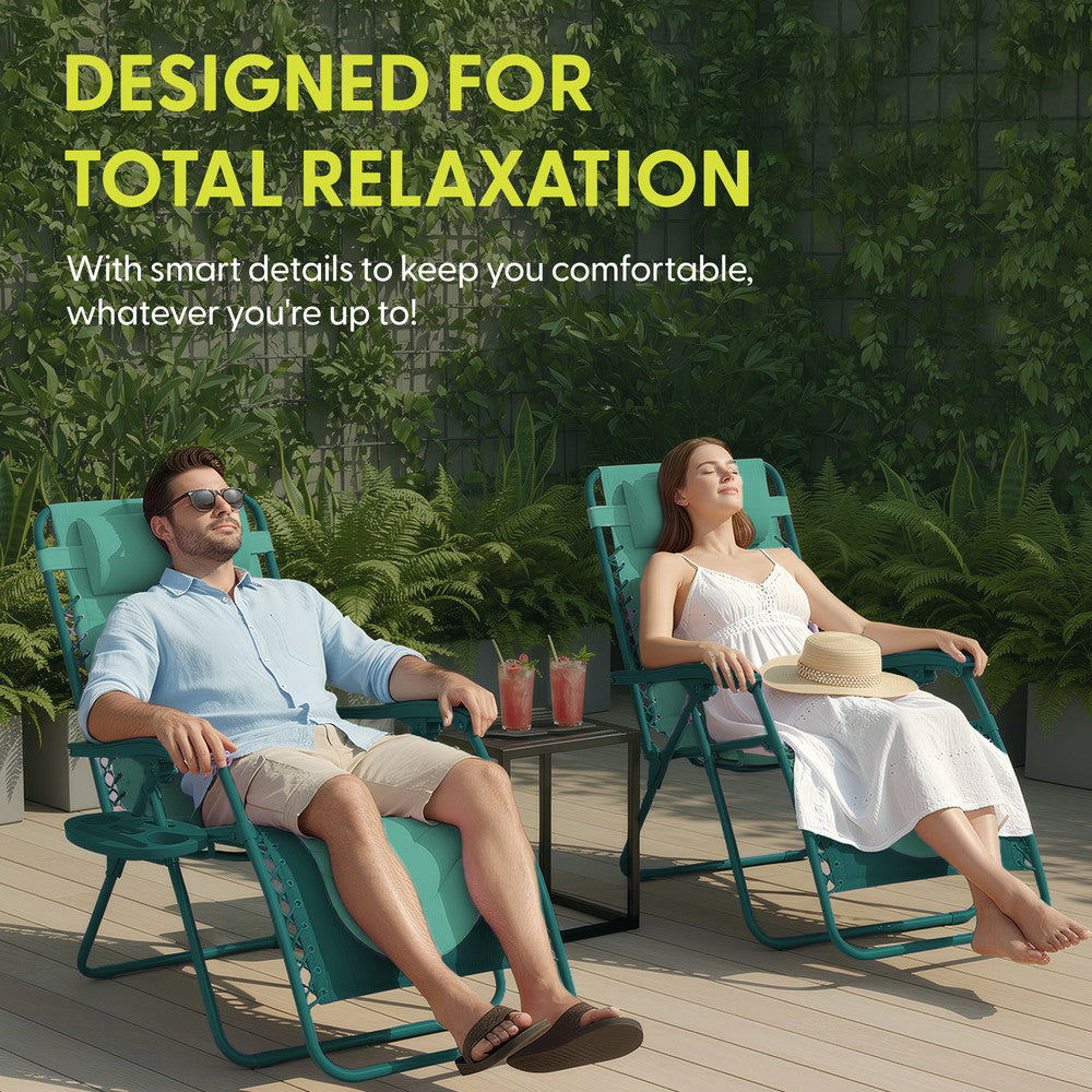 KEPLIN 2 Pack XXL Premium Heavy-Duty Colour Block Zero Gravity Chairs, Adjustable Headrest, Cup & Phone Holder, Foldabl